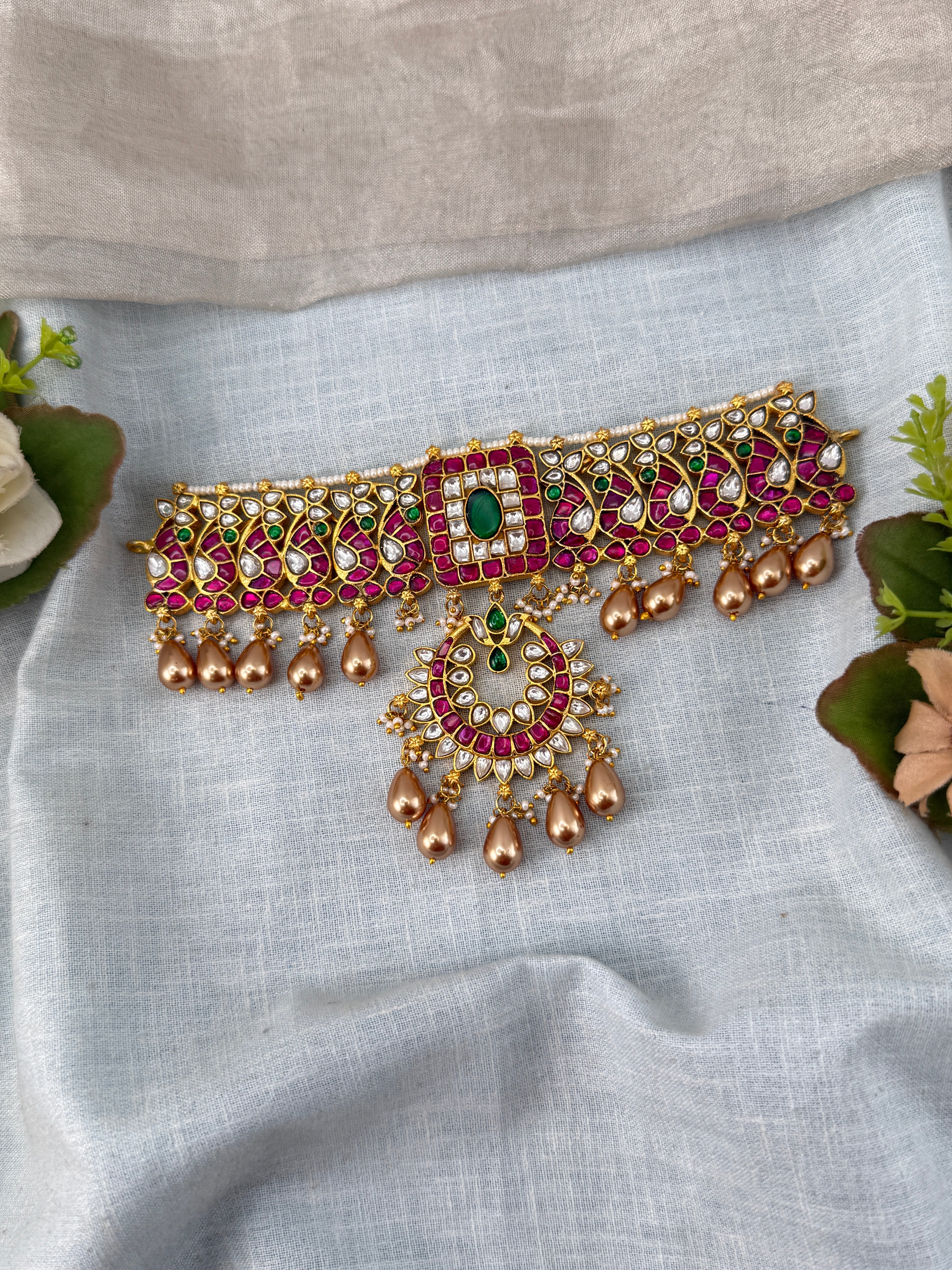 Jadau Kundan Choker Necklace Set Premium | N0459