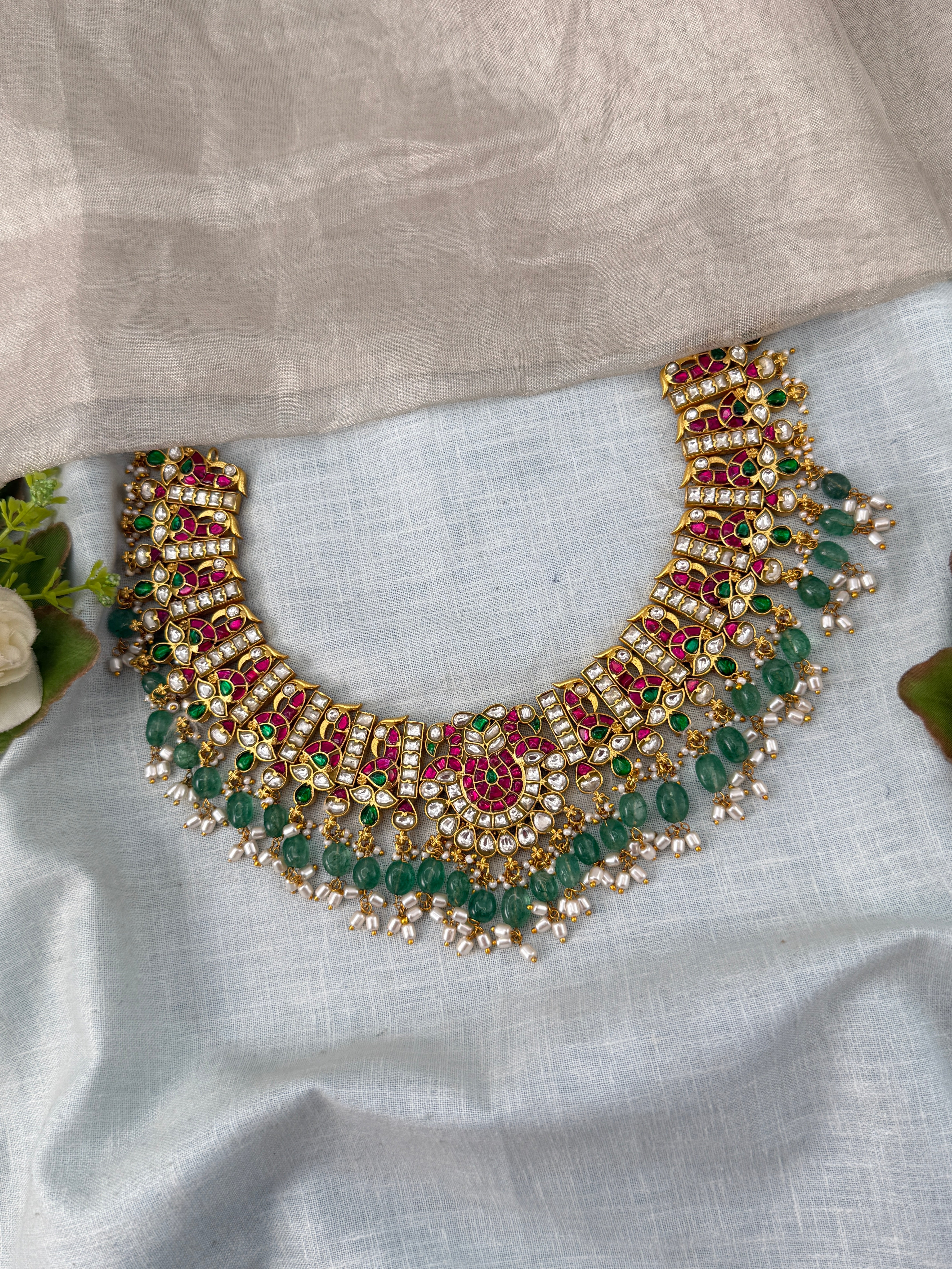 Jadau Kundan Peacock Necklace Set Premium | N0464