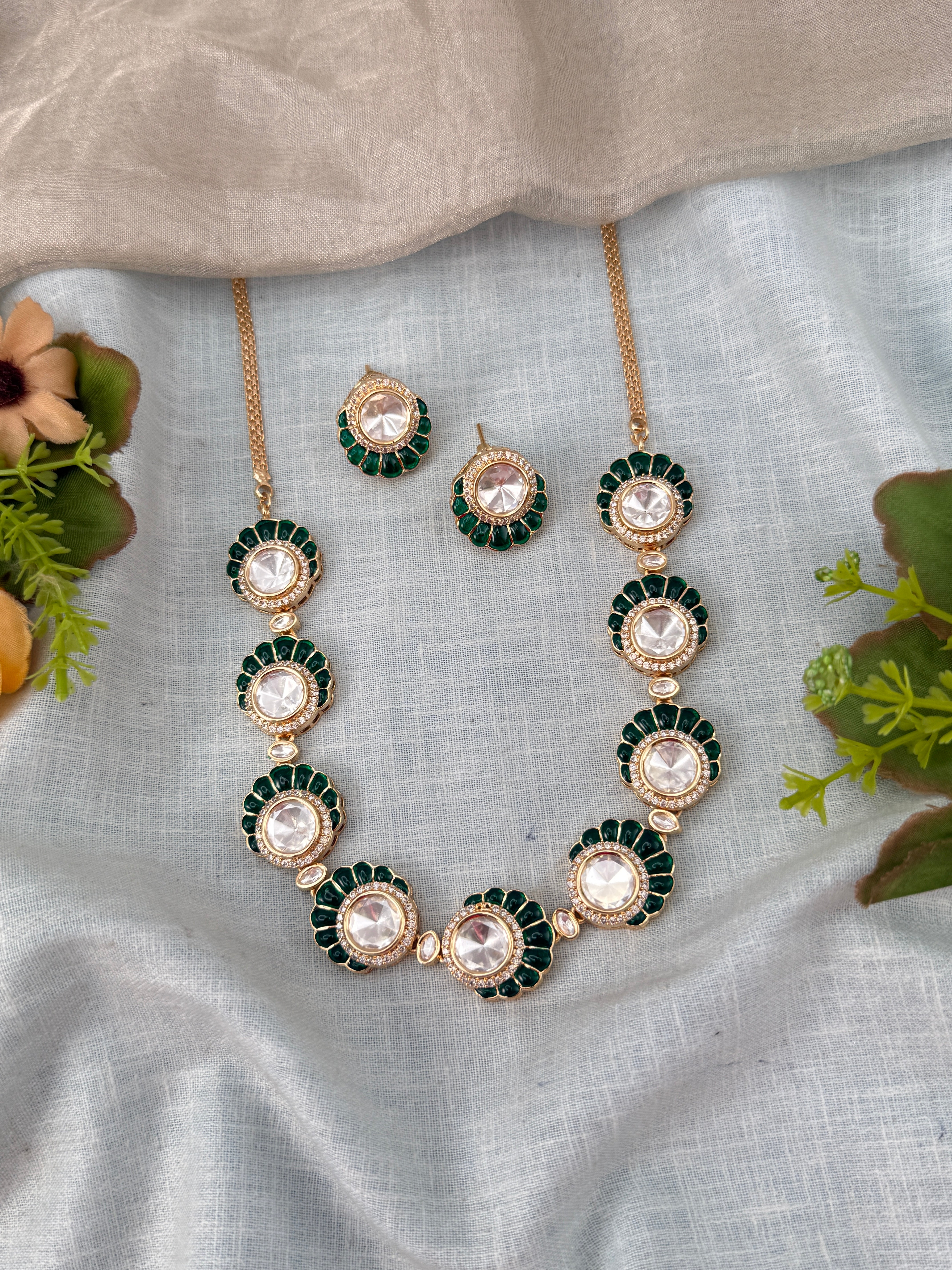 Kundan Necklace Elegant Stone Short Set | N0492