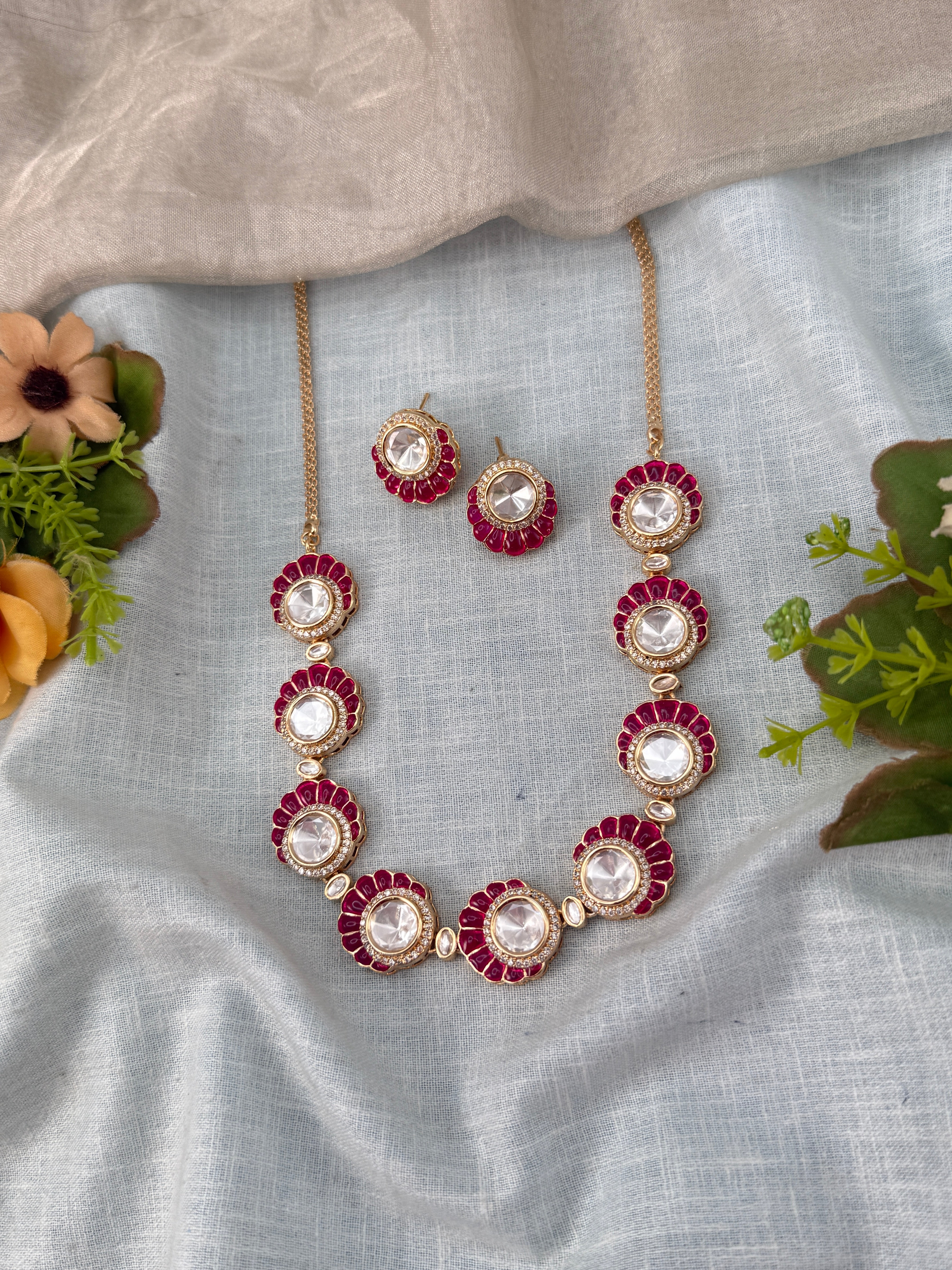 Kundan Necklace Elegant Stone Short Set | N0491