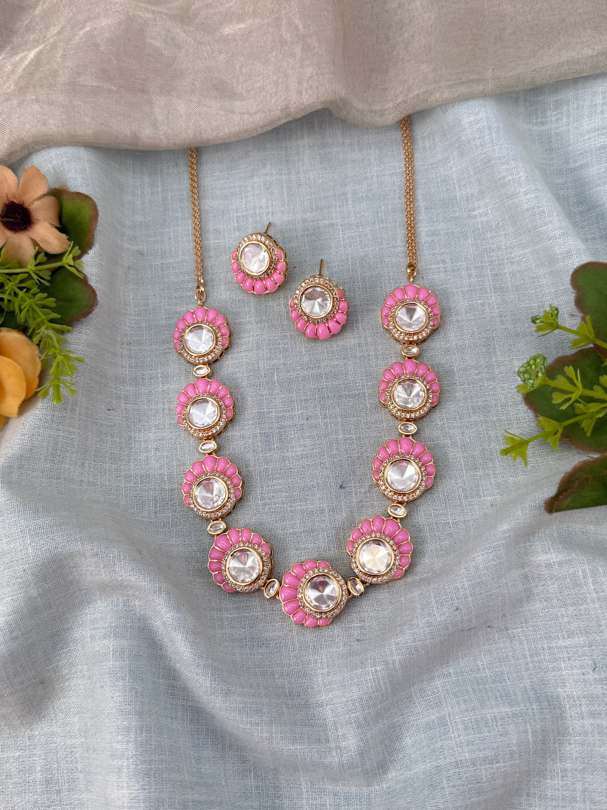 Kundan Necklace Elegant Stone Short Set | N0489
