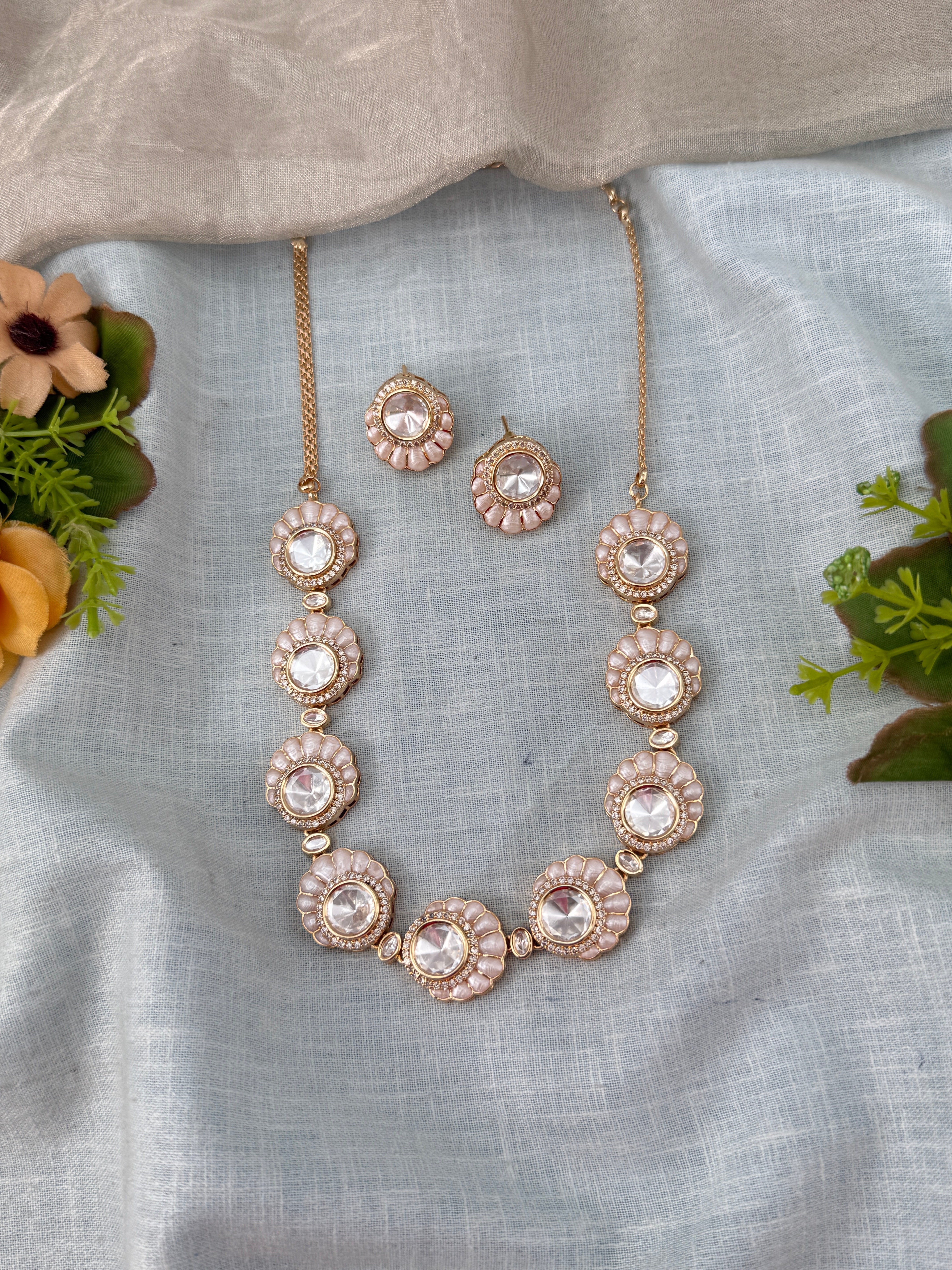 Kundan Necklace Elegant Stone Short Set | N0490