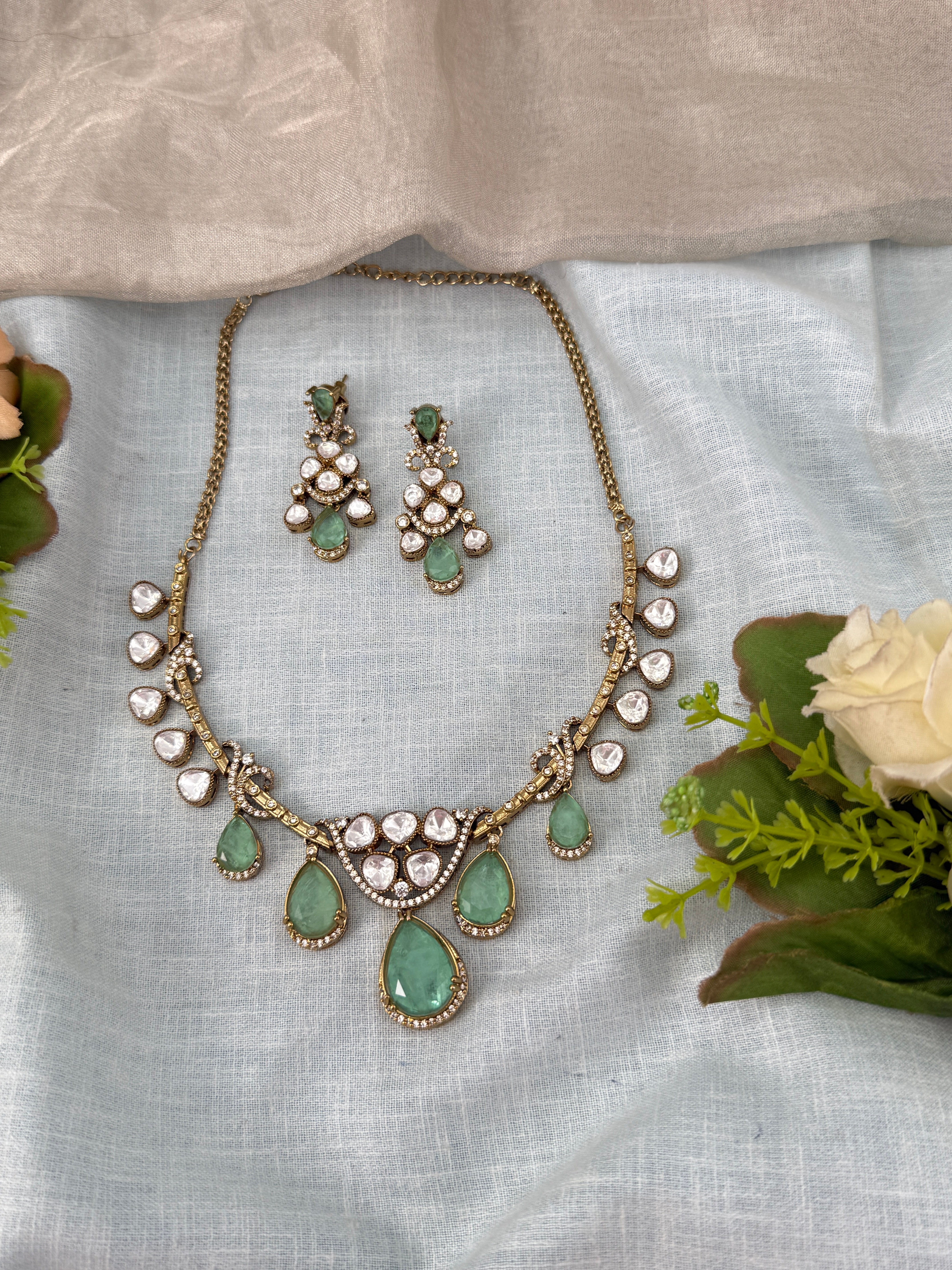 Kundan Drop Necklace Elegant Pendant Short Set | N0516