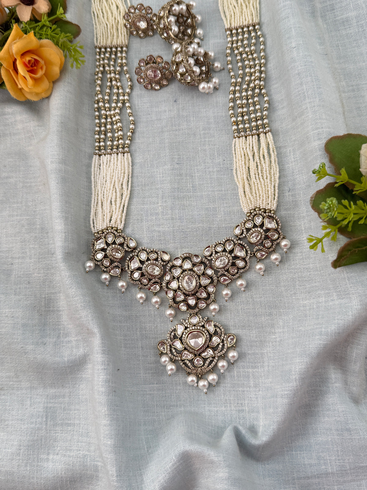 Kundan Necklace Layer Luxury Long Pendant Set | N0495