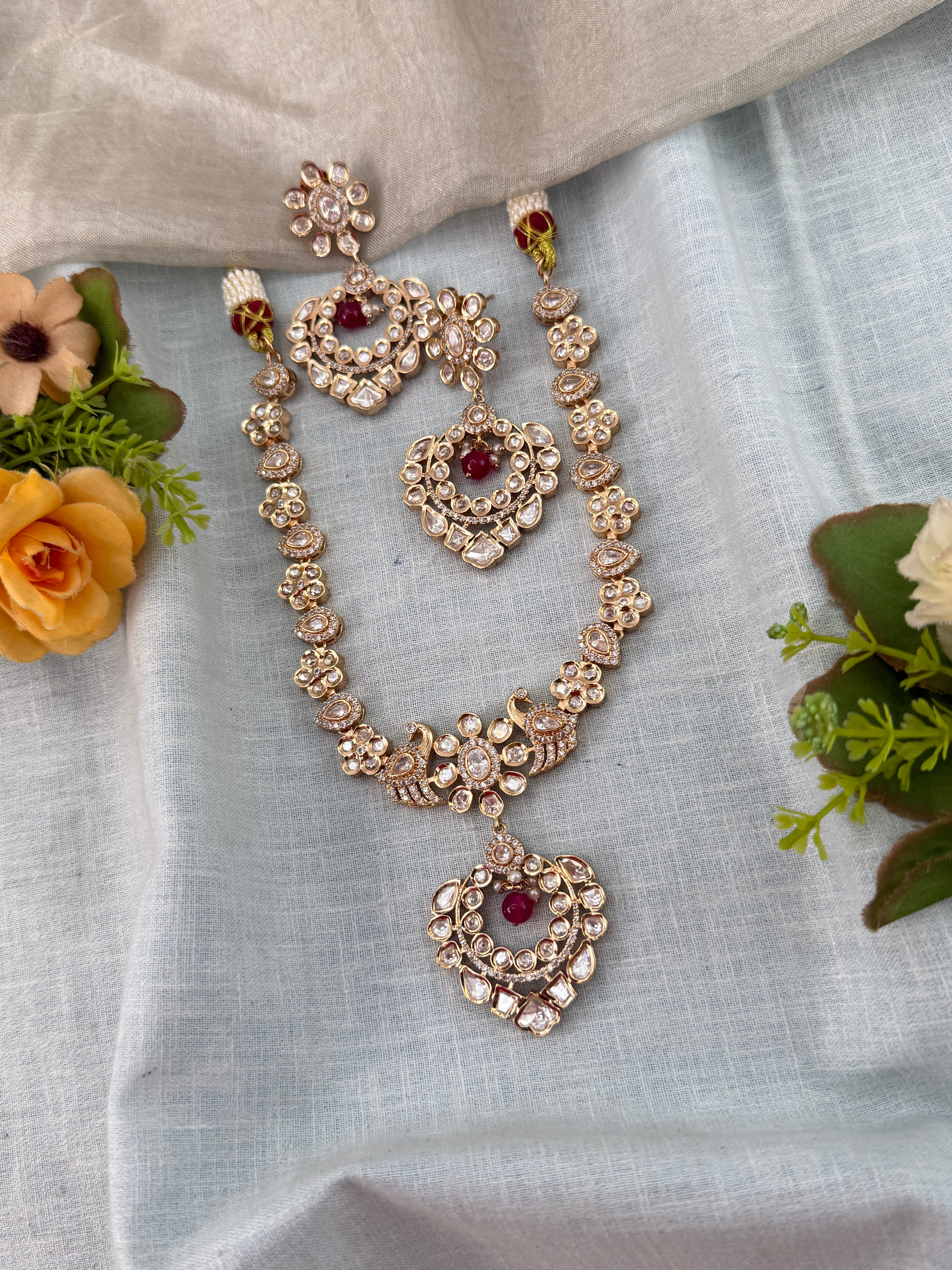 Kundan Necklace Peacock Short Pendant Set | N0501