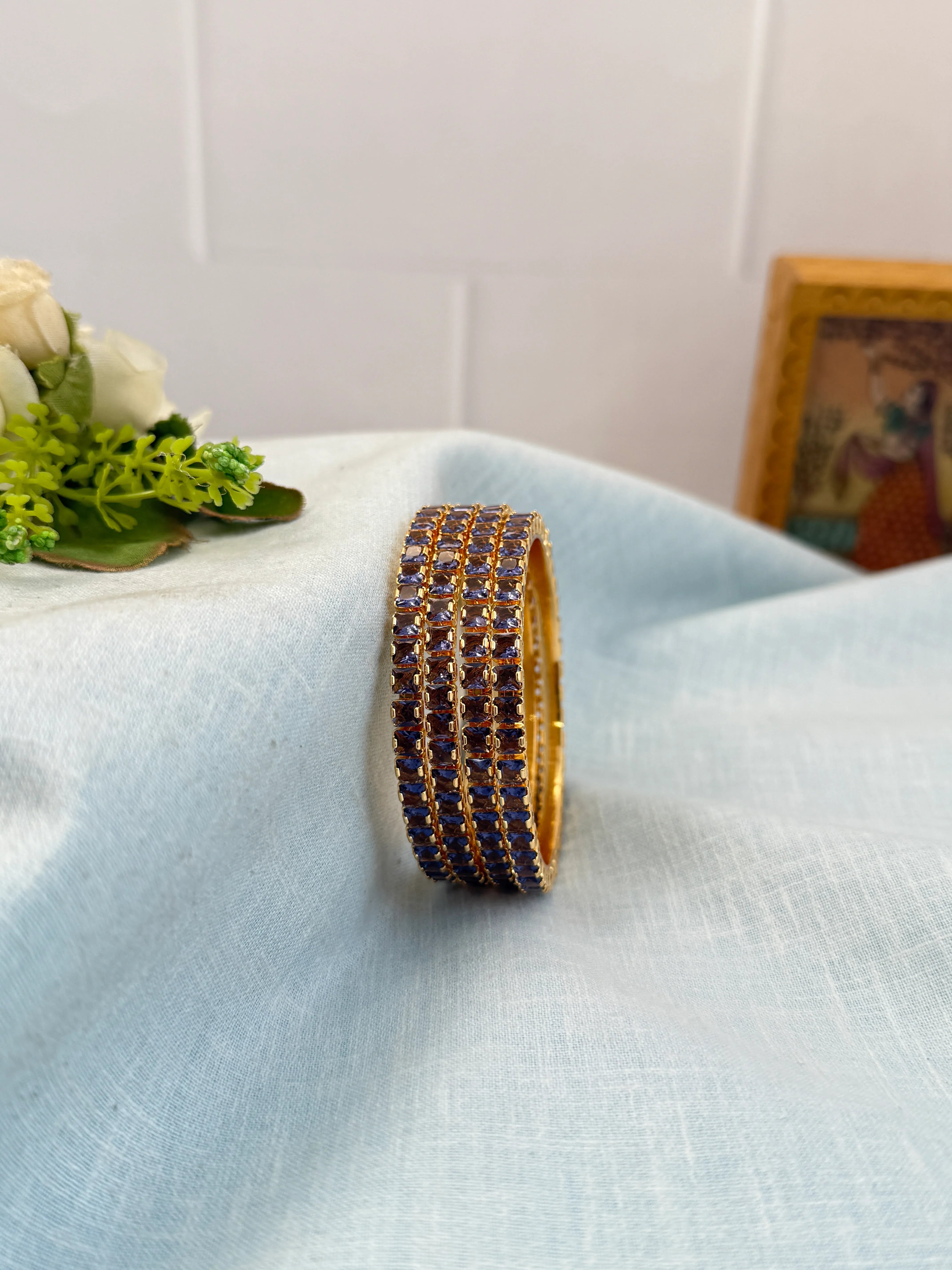 Luxurious Stone Gold Base Bangles 7053 - 11 Colors