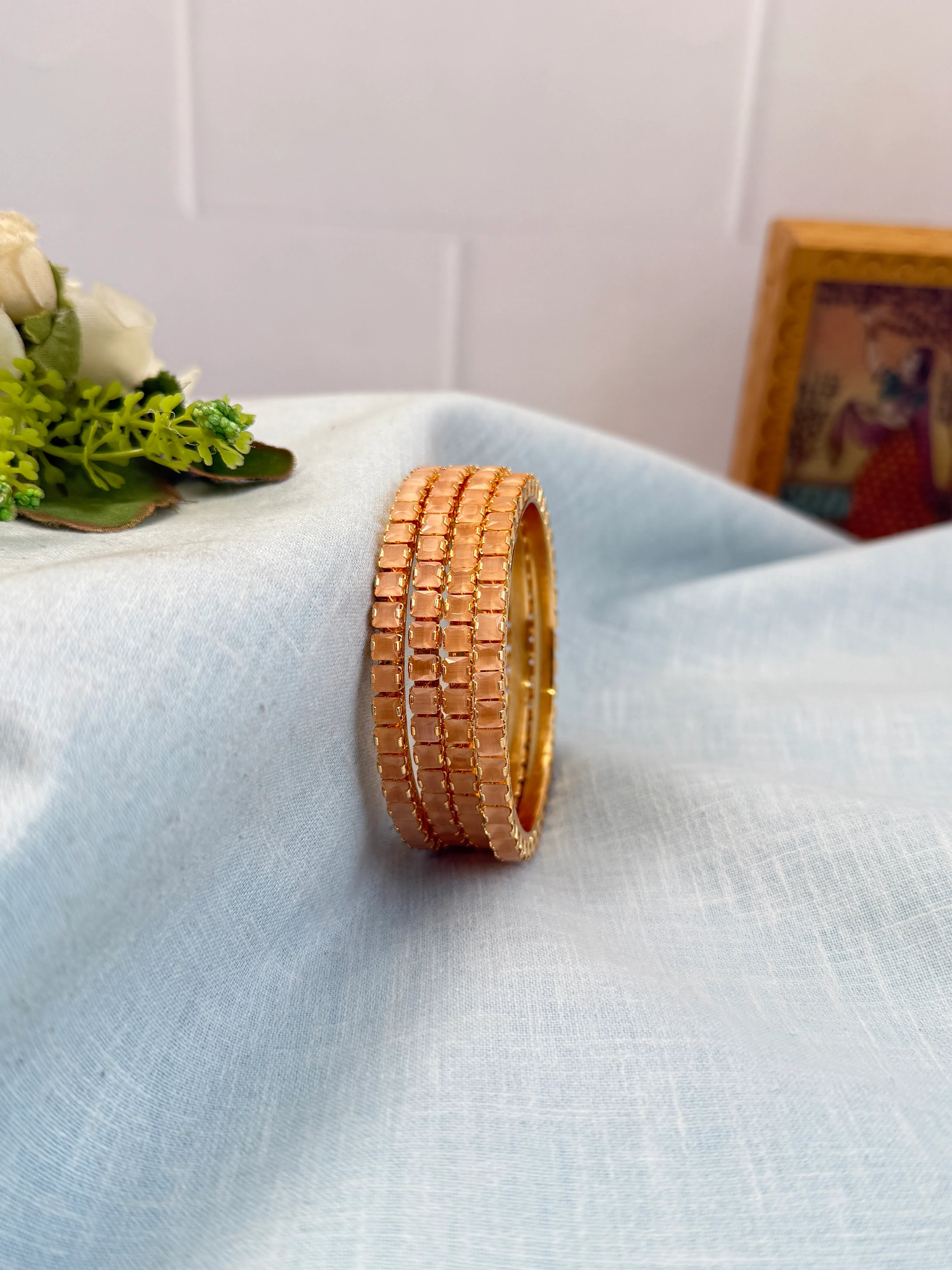 Luxurious Stone Gold Base Bangles 7053 - 11 Colors