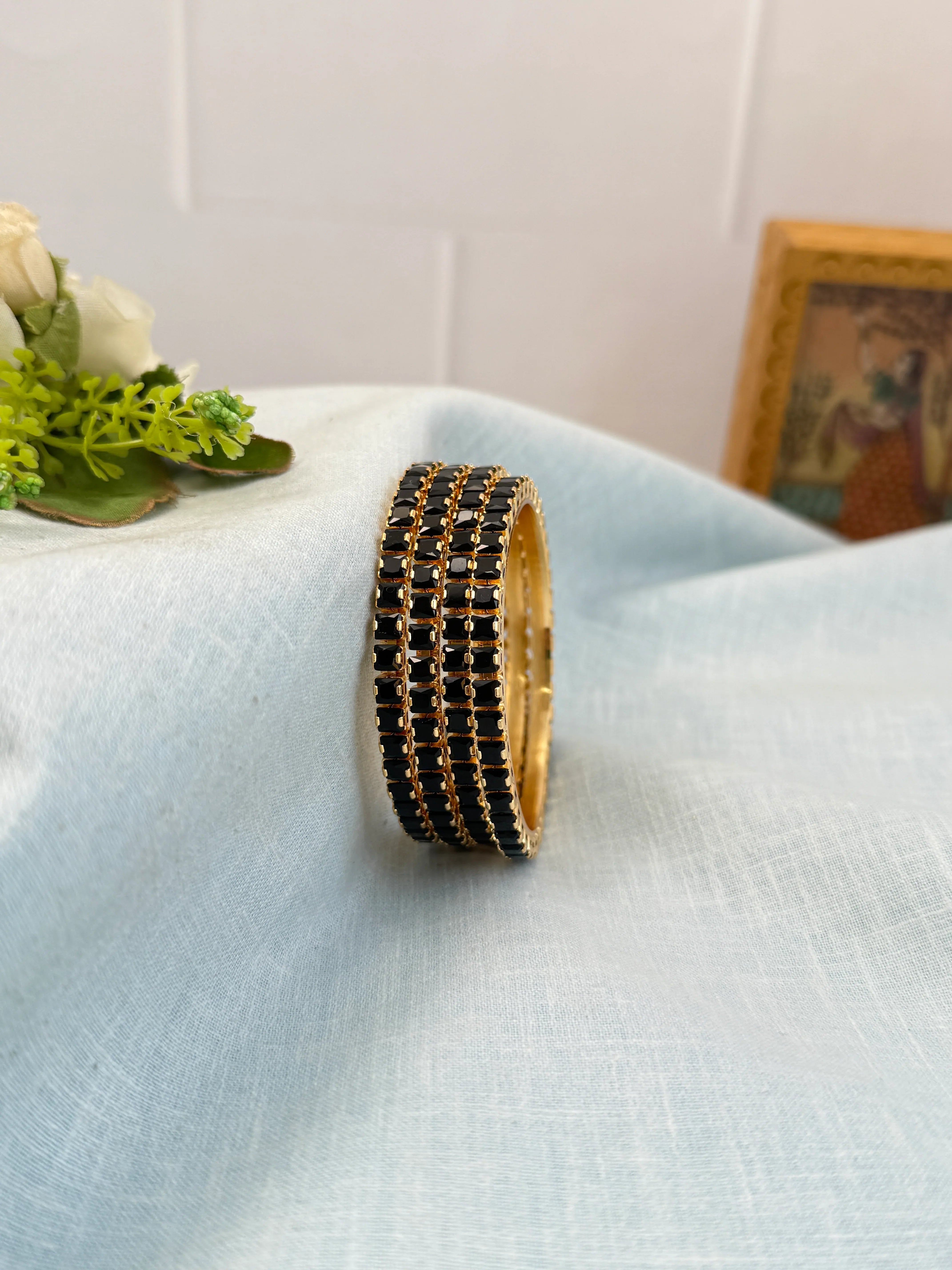 Luxurious Stone Gold Base Bangles 7053 - 11 Colors