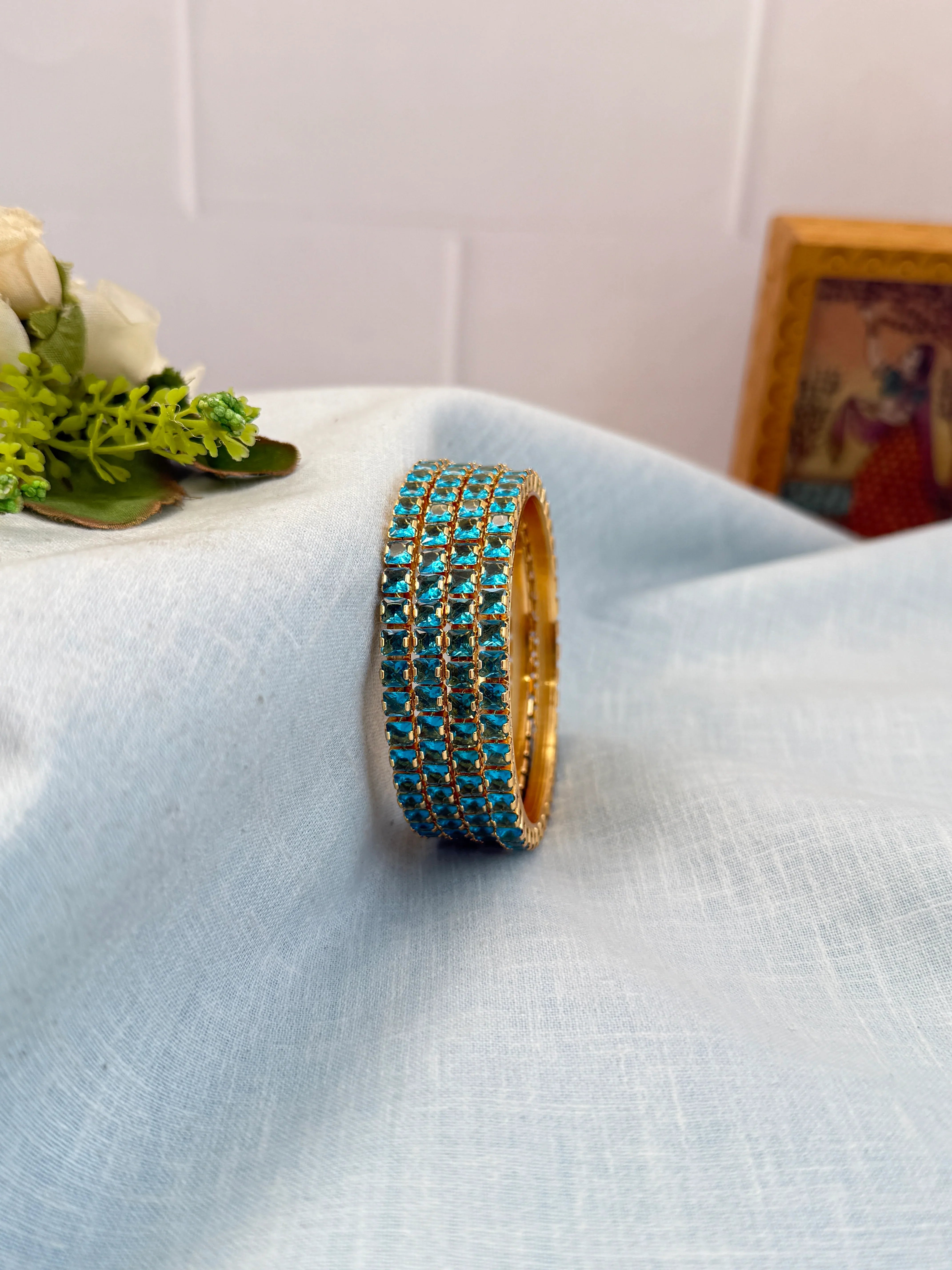 Luxurious Stone Gold Base Bangles 7053 - 11 Colors