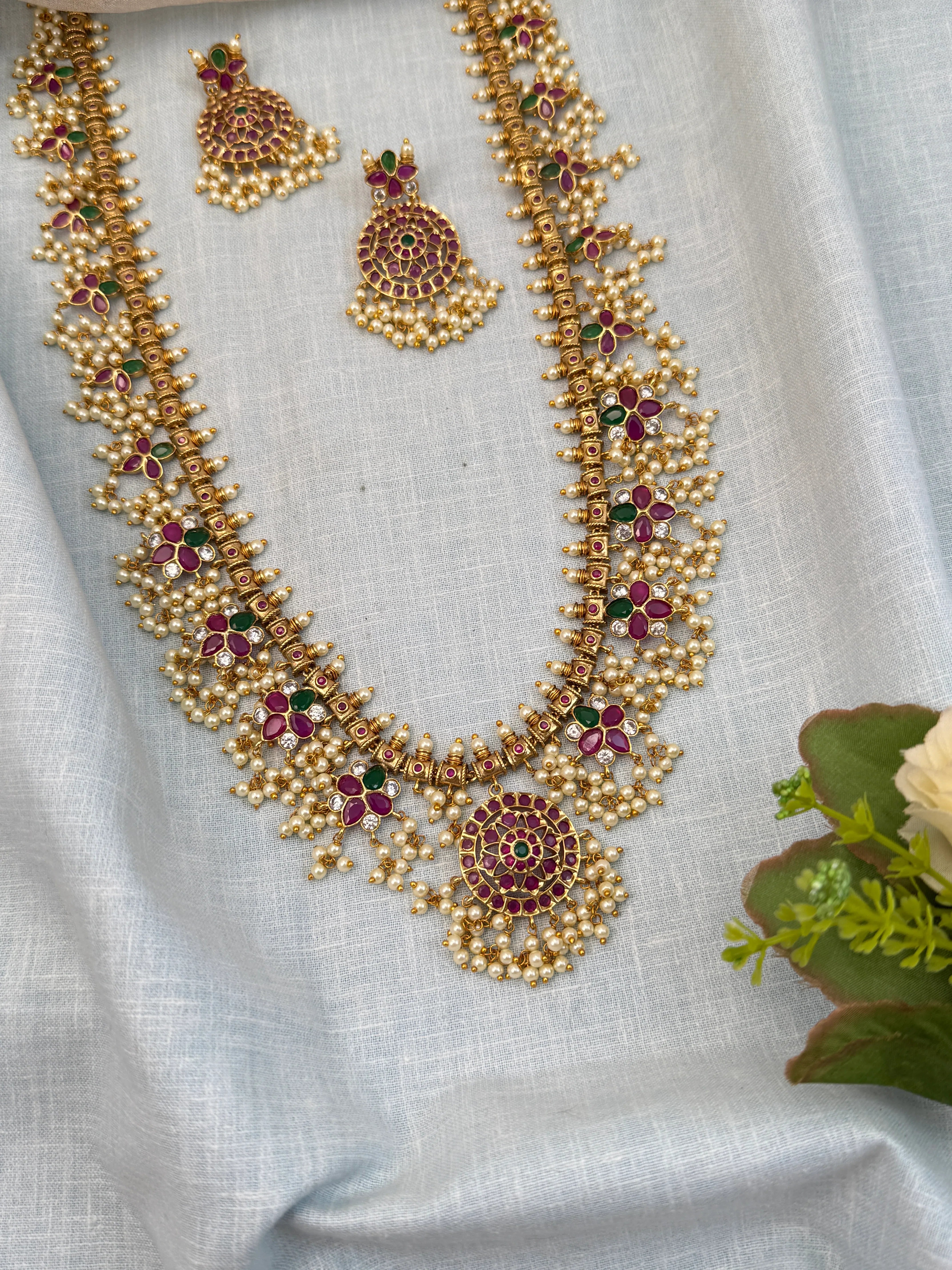 Royal Antique Long Guttapusalu Necklace Set 963
