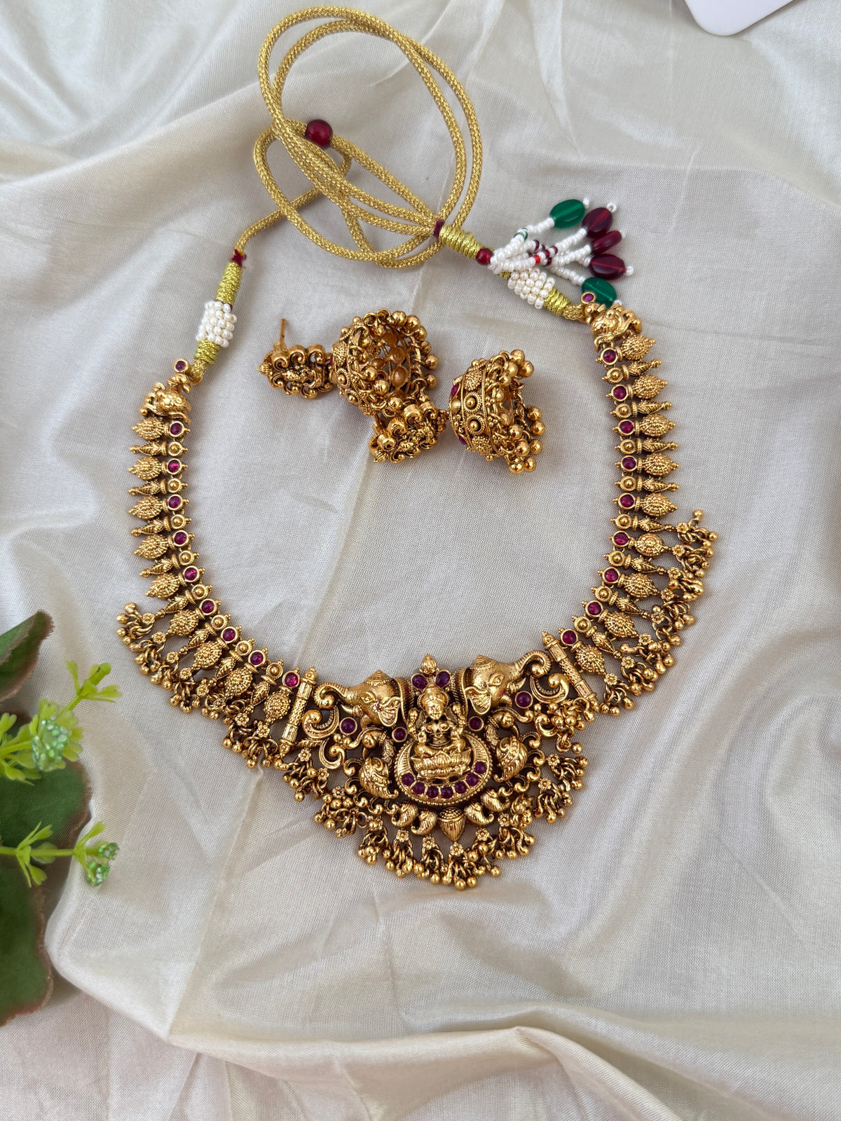 Antique Designer Gaja Lakshmi Pendant Short Necklace Set | N0567