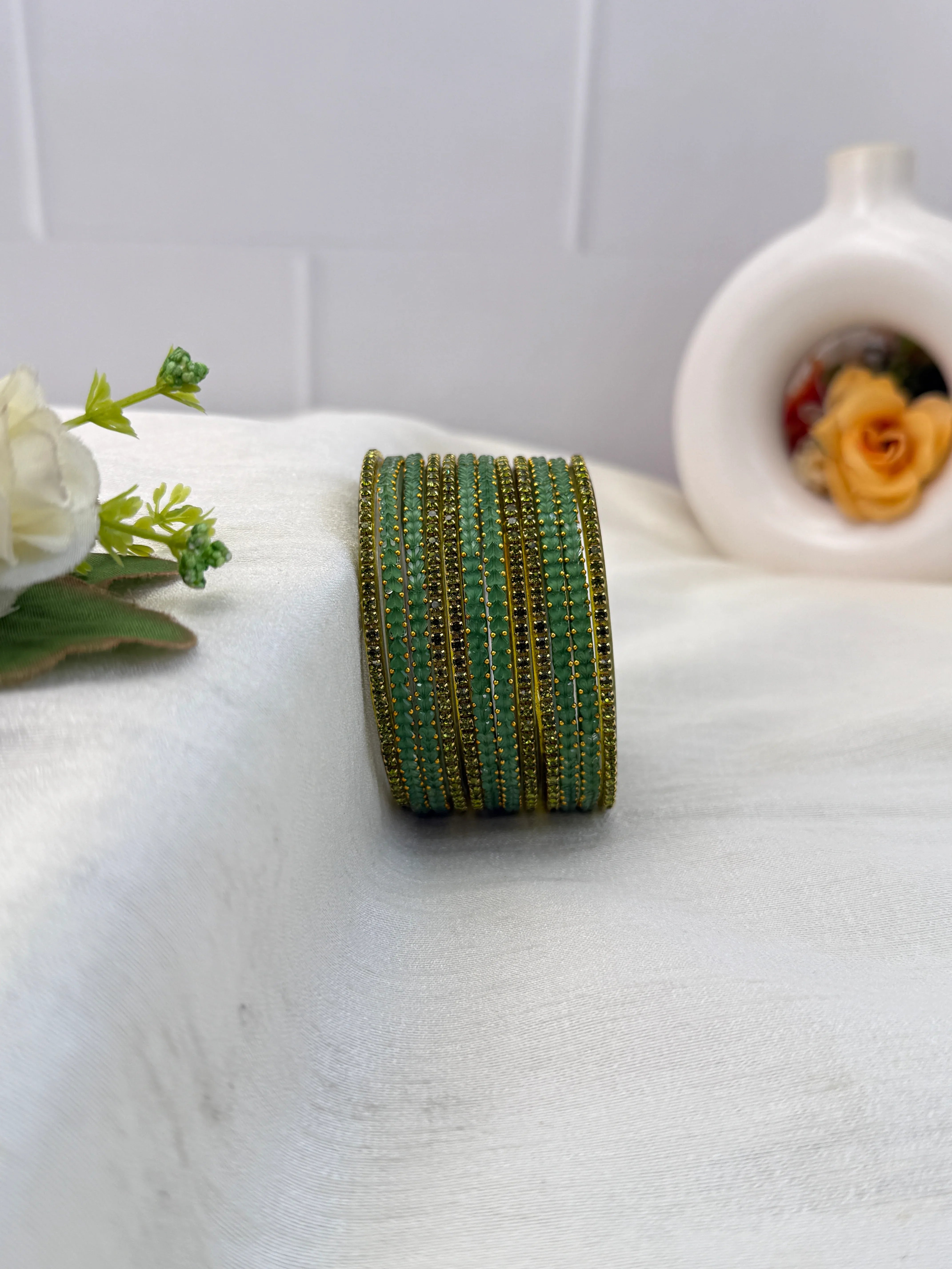 Luxurious Matching Glass Bangle Set Brick Design 20 Colors - 5245