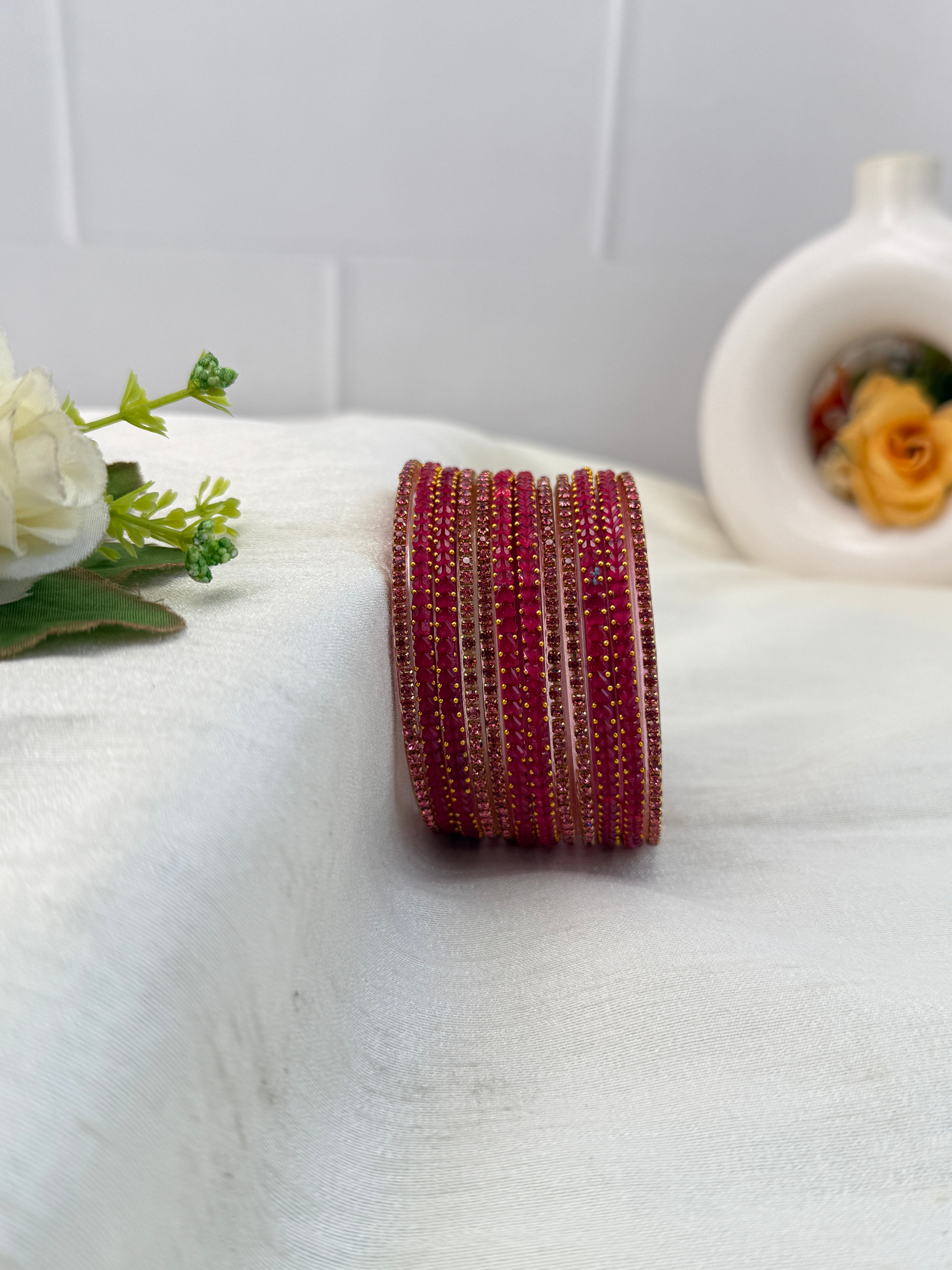 Luxurious Matching Glass Bangle Set Brick Design 20 Colors - 5245