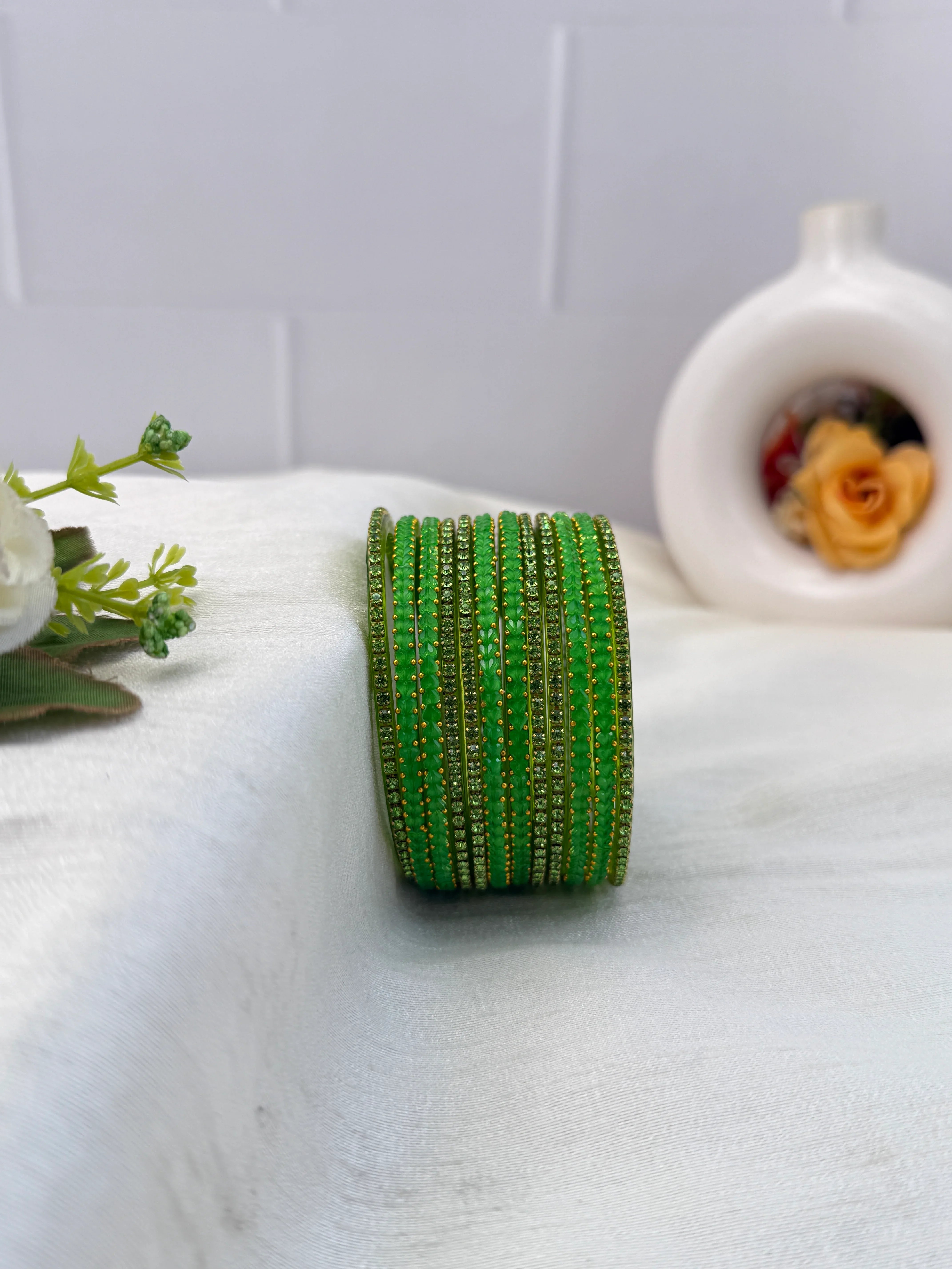 Luxurious Matching Glass Bangle Set Brick Design 20 Colors - 5245