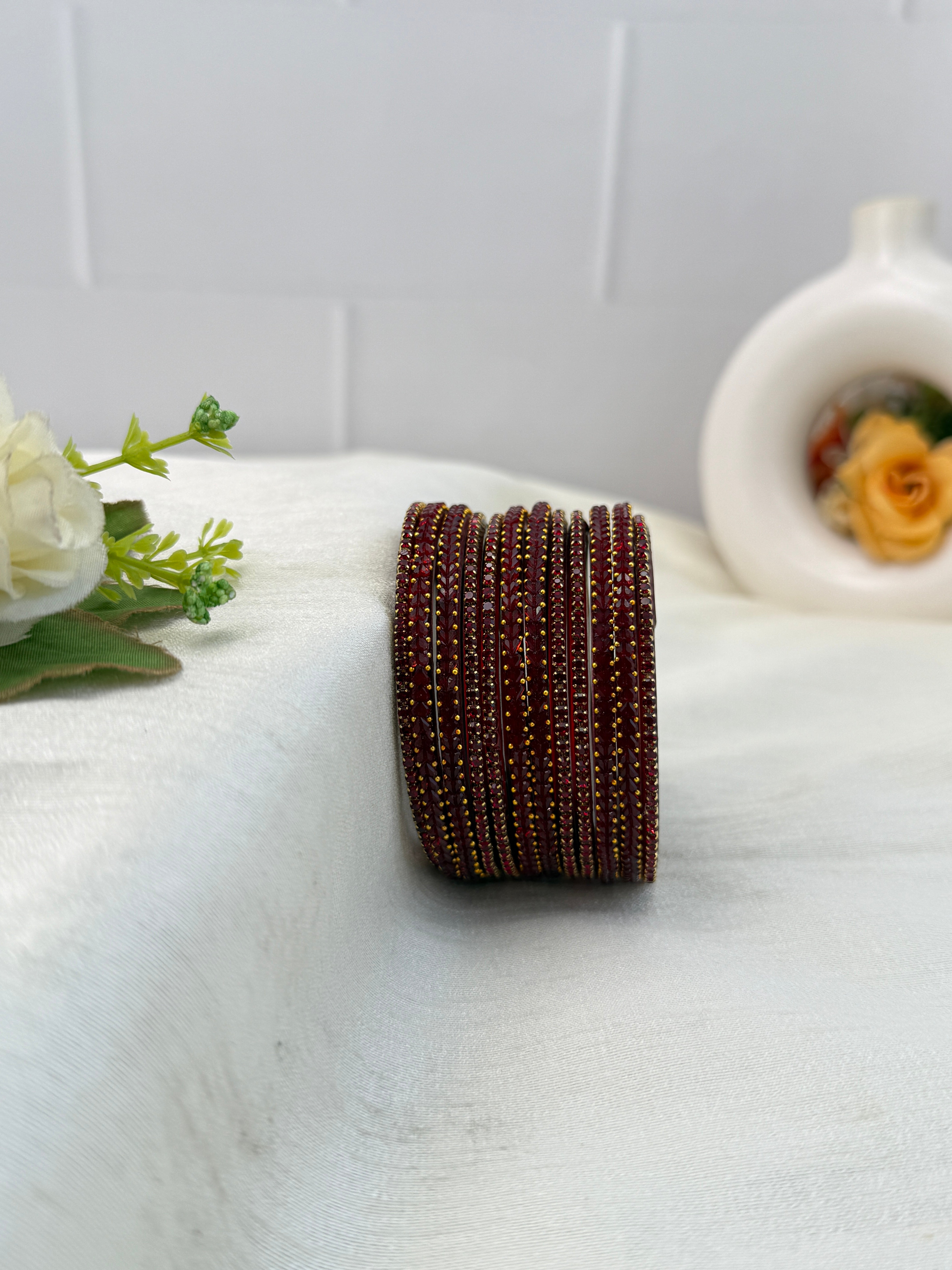 Luxurious Matching Glass Bangle Set Brick Design 20 Colors - 5245