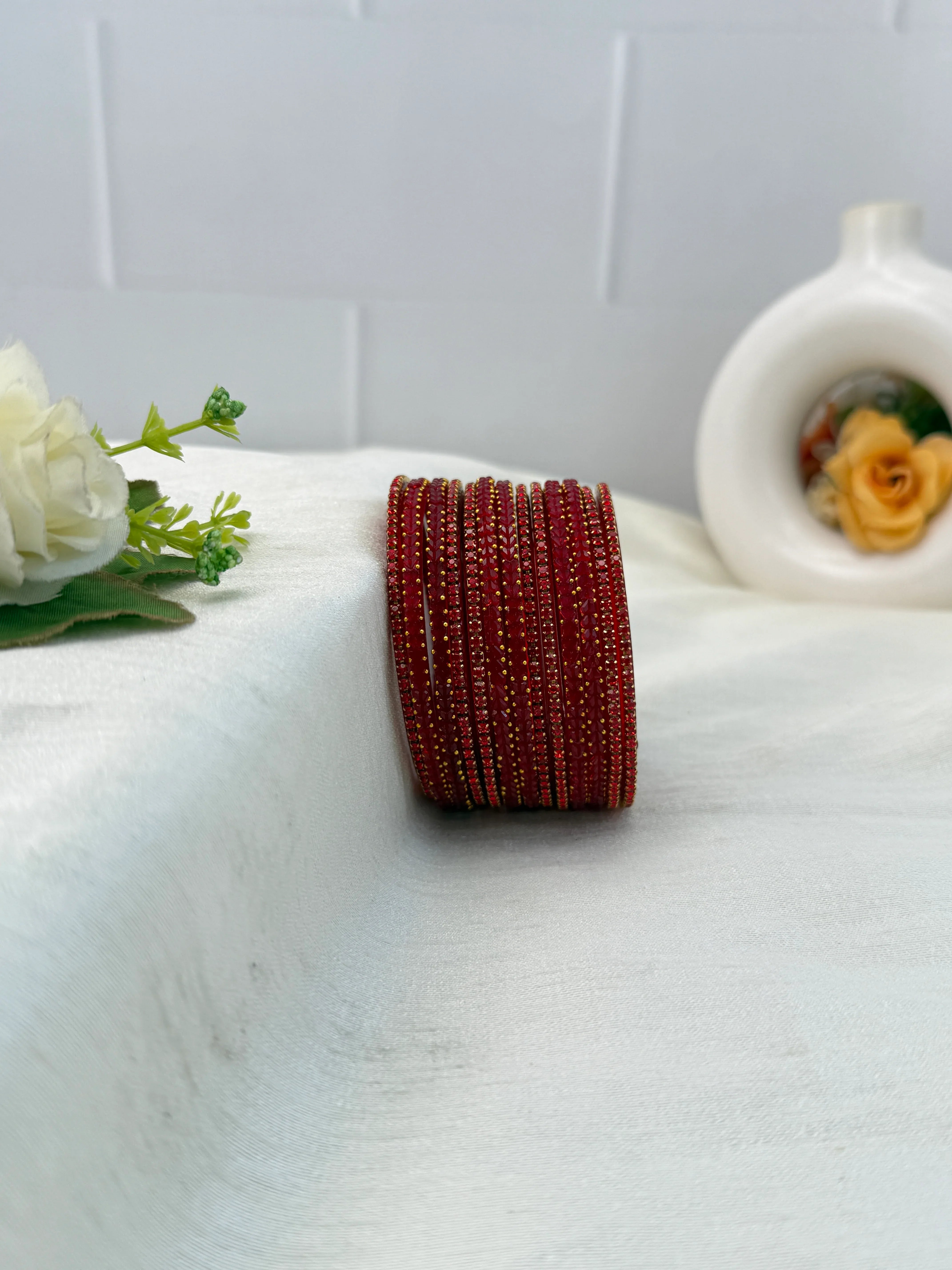 Luxurious Matching Glass Bangle Set Brick Design 20 Colors - 5245