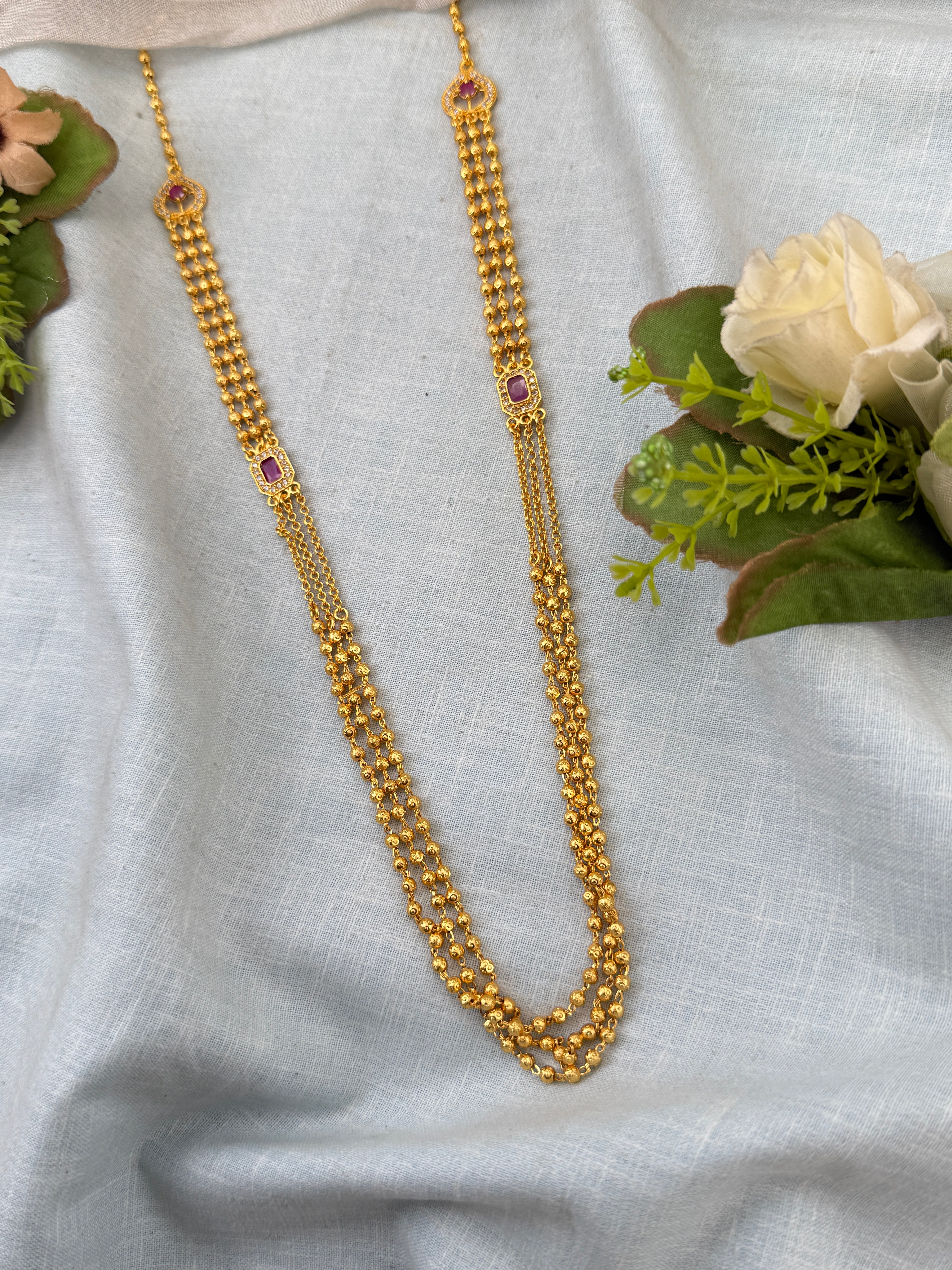 Royal Antique Gold Like Layer Mid Long Necklace Set 0983