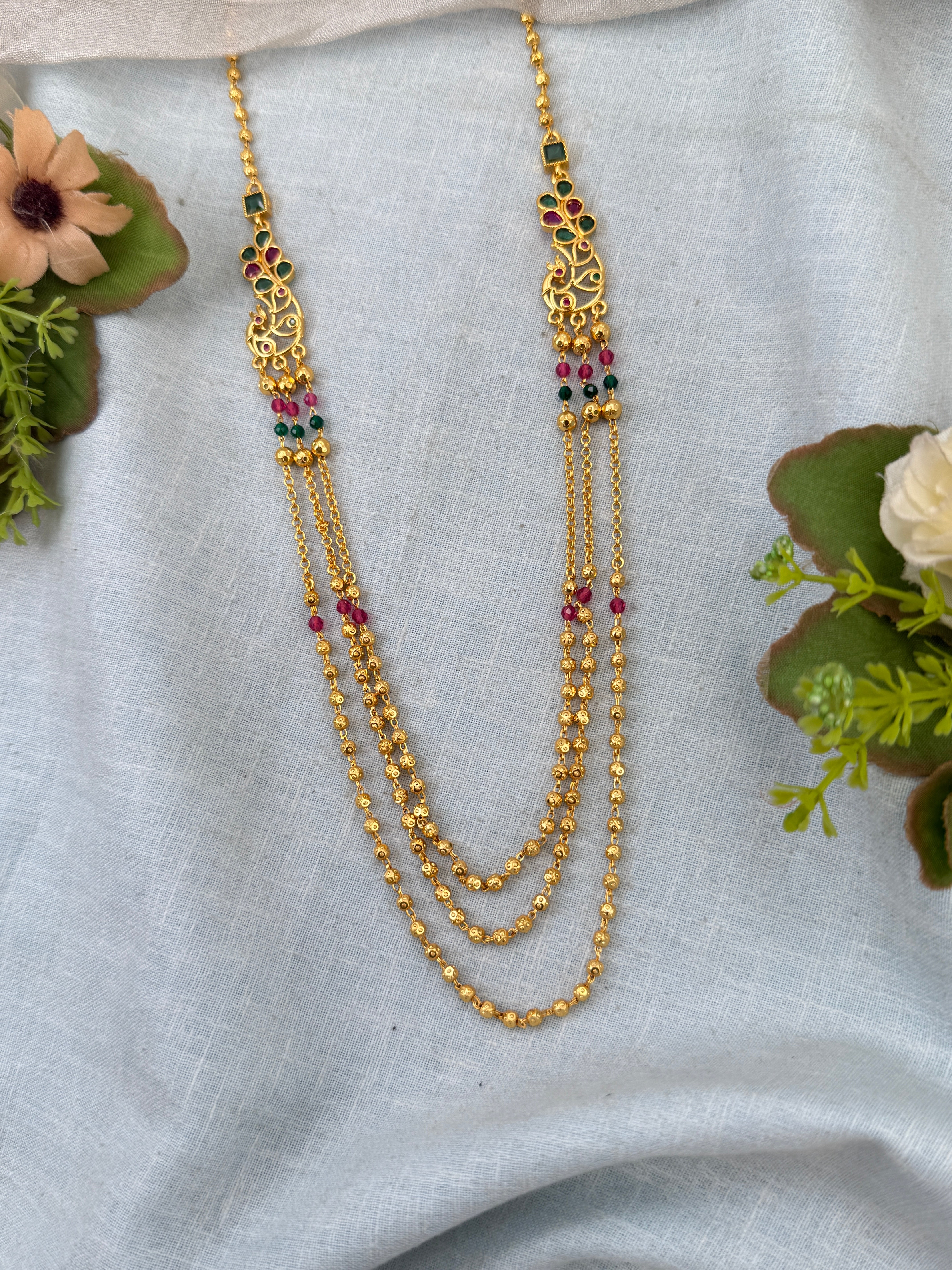 Royal Antique Gold Like Layer Mid Long Necklace Set 0988