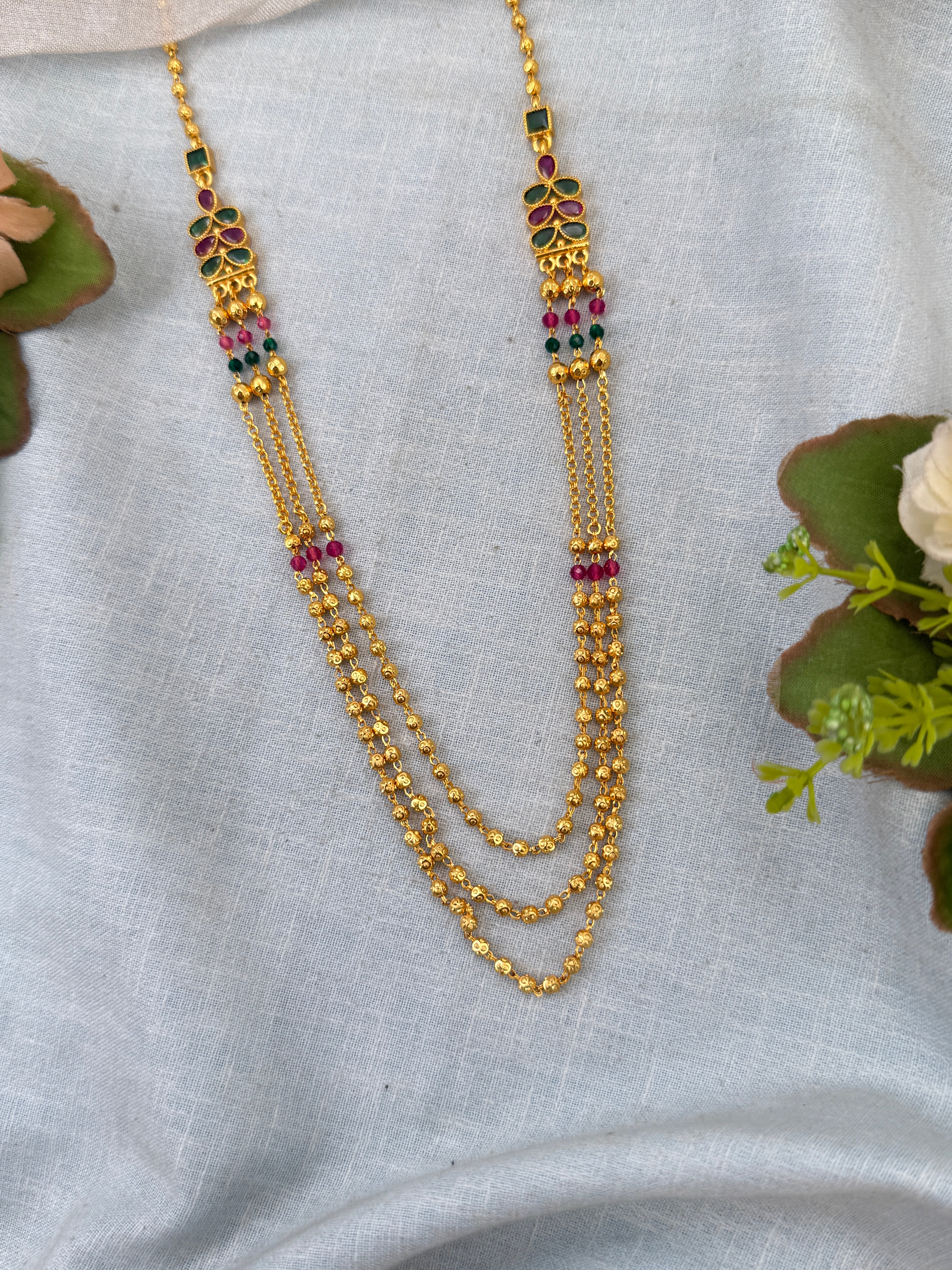 Royal Antique Gold Like Layer Mid Long Necklace Set 0989