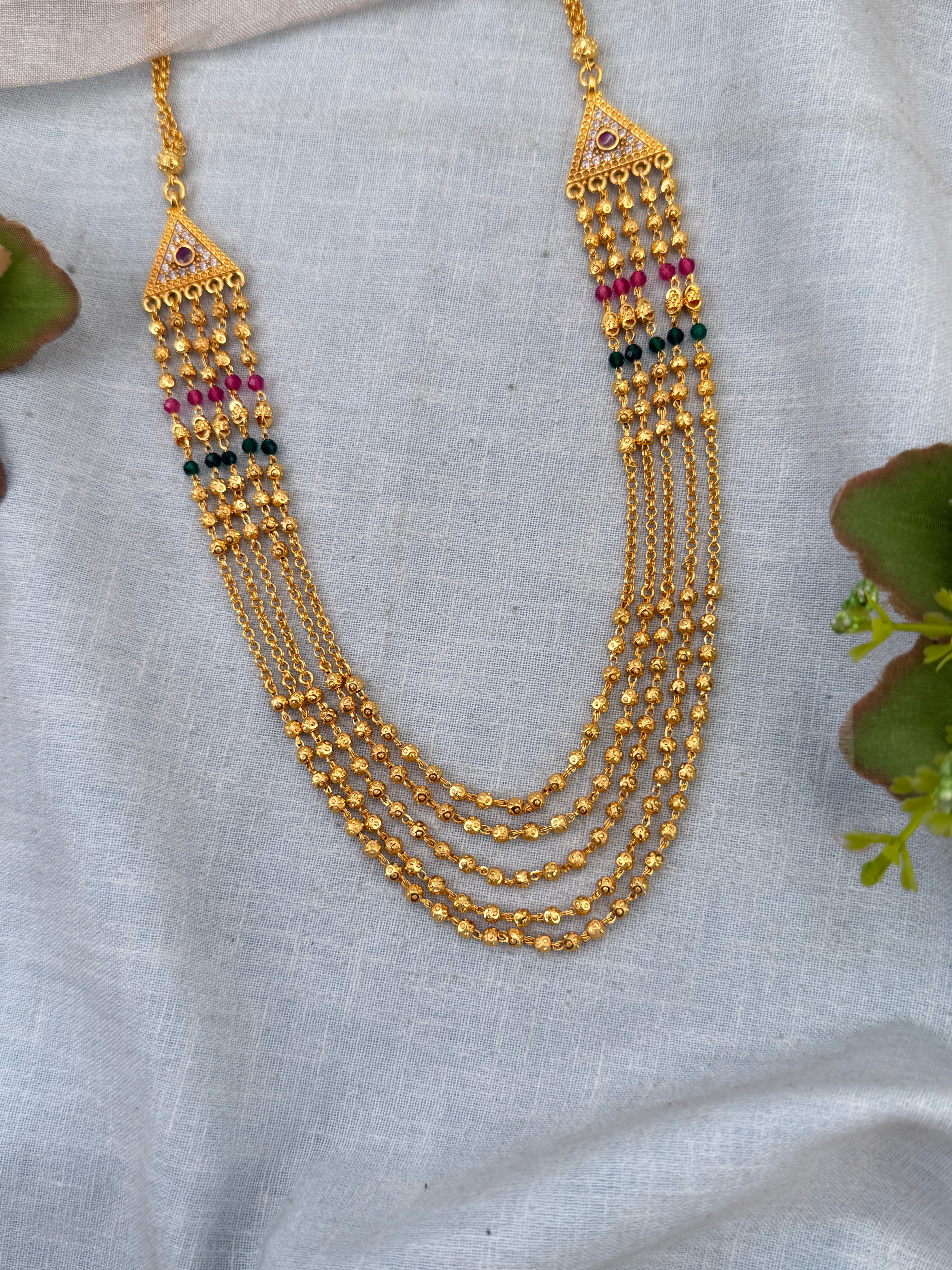 Royal Antique Gold Like Layer Mid Long Necklace Set 0990