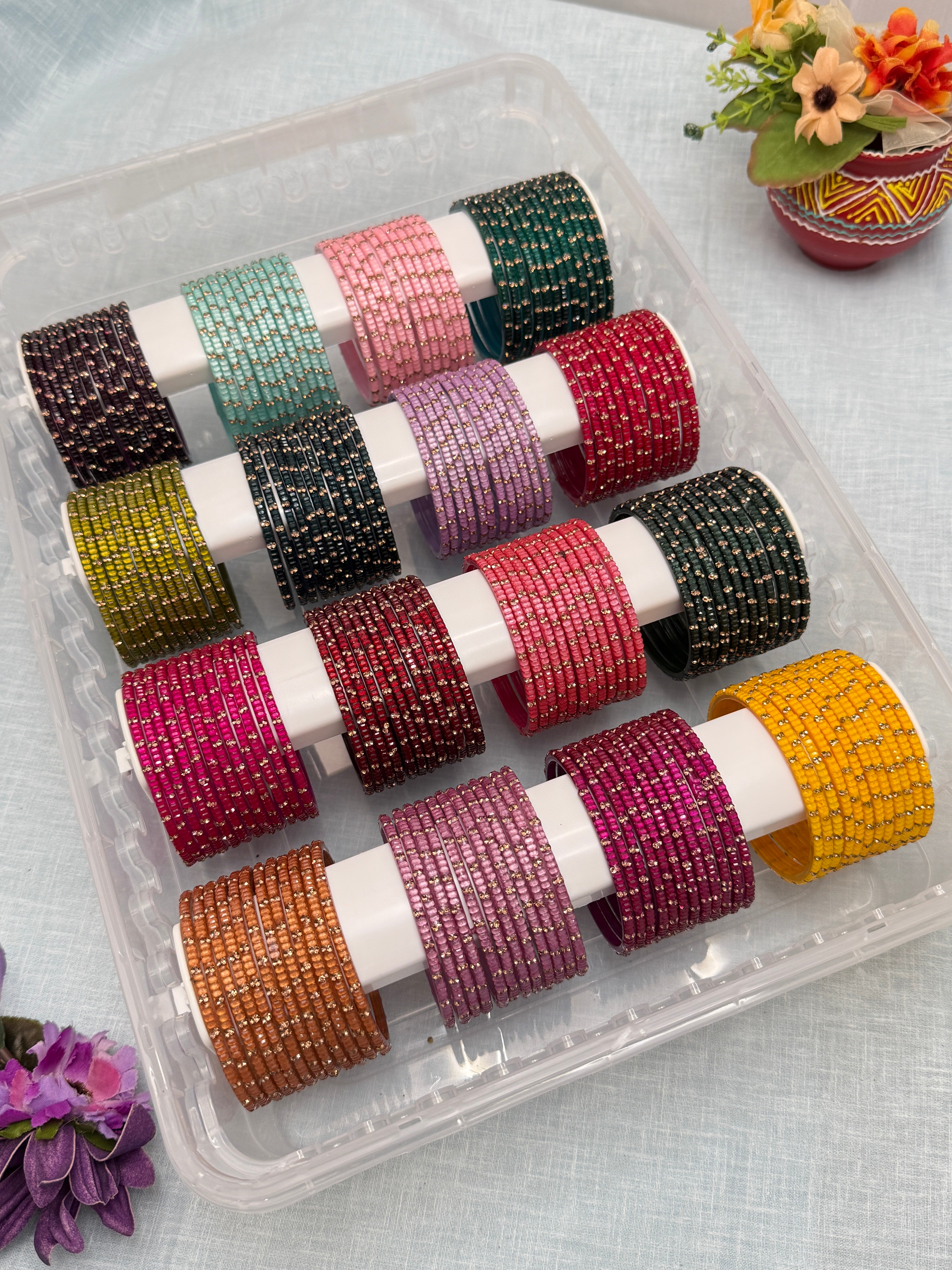 Luxurious 16 Colors Square Cut Design Glass Bangle Box - 074