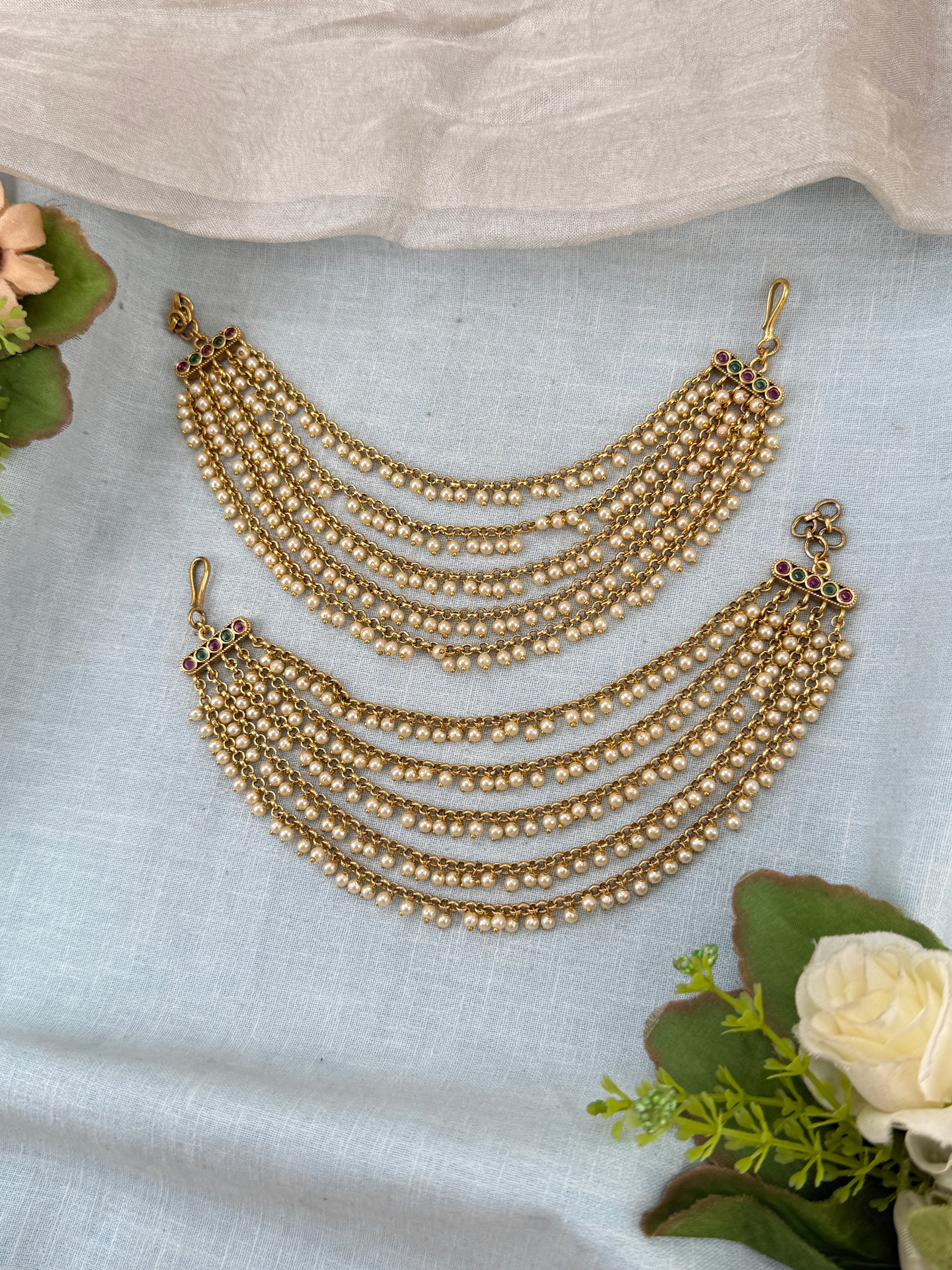 bridal ear chain, maatal ear chain, wedding ear chain, ear chain for jhumka