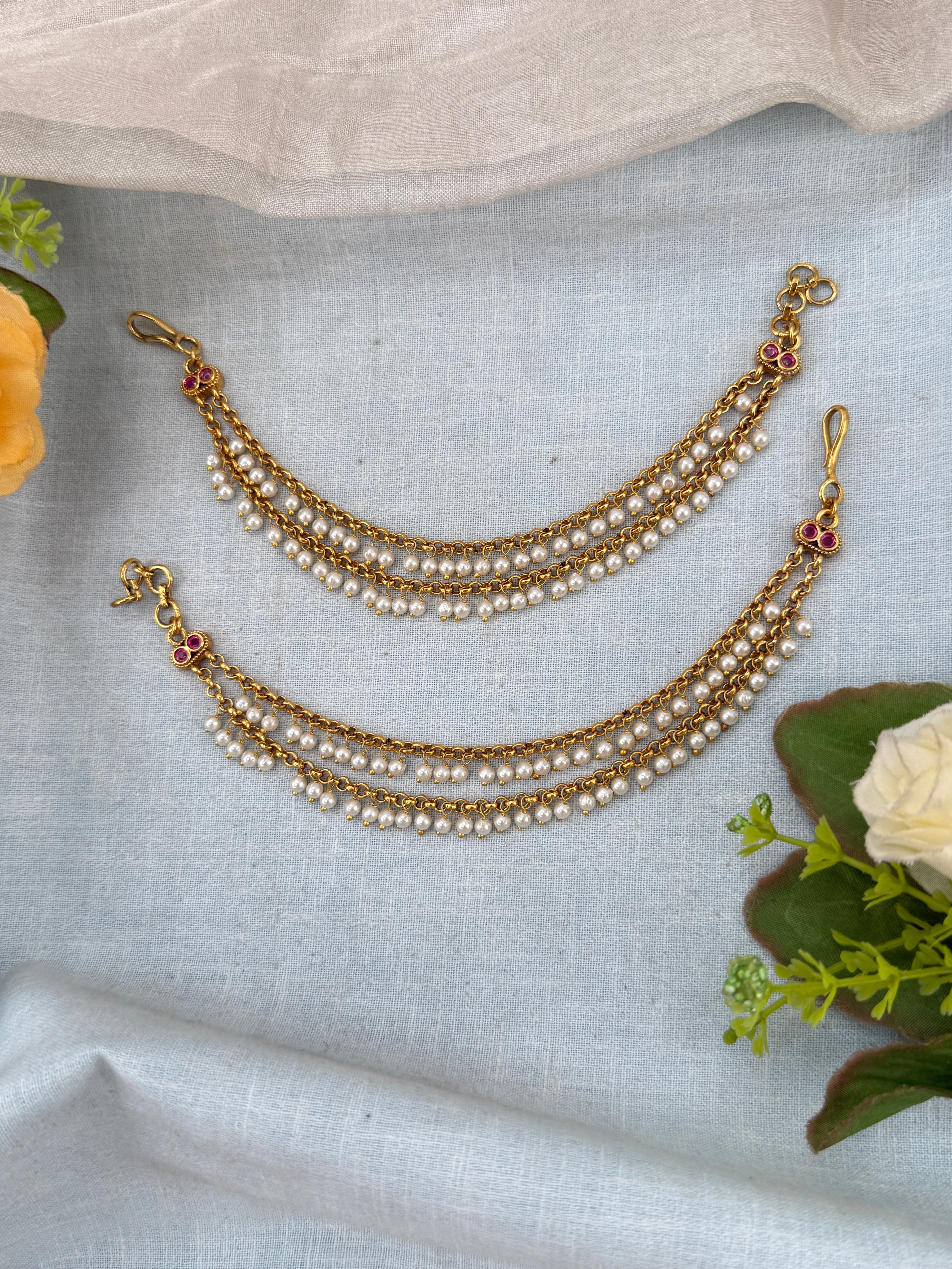 bridal ear chain, maatal ear chain, wedding ear chain, ear chain for jhumka
