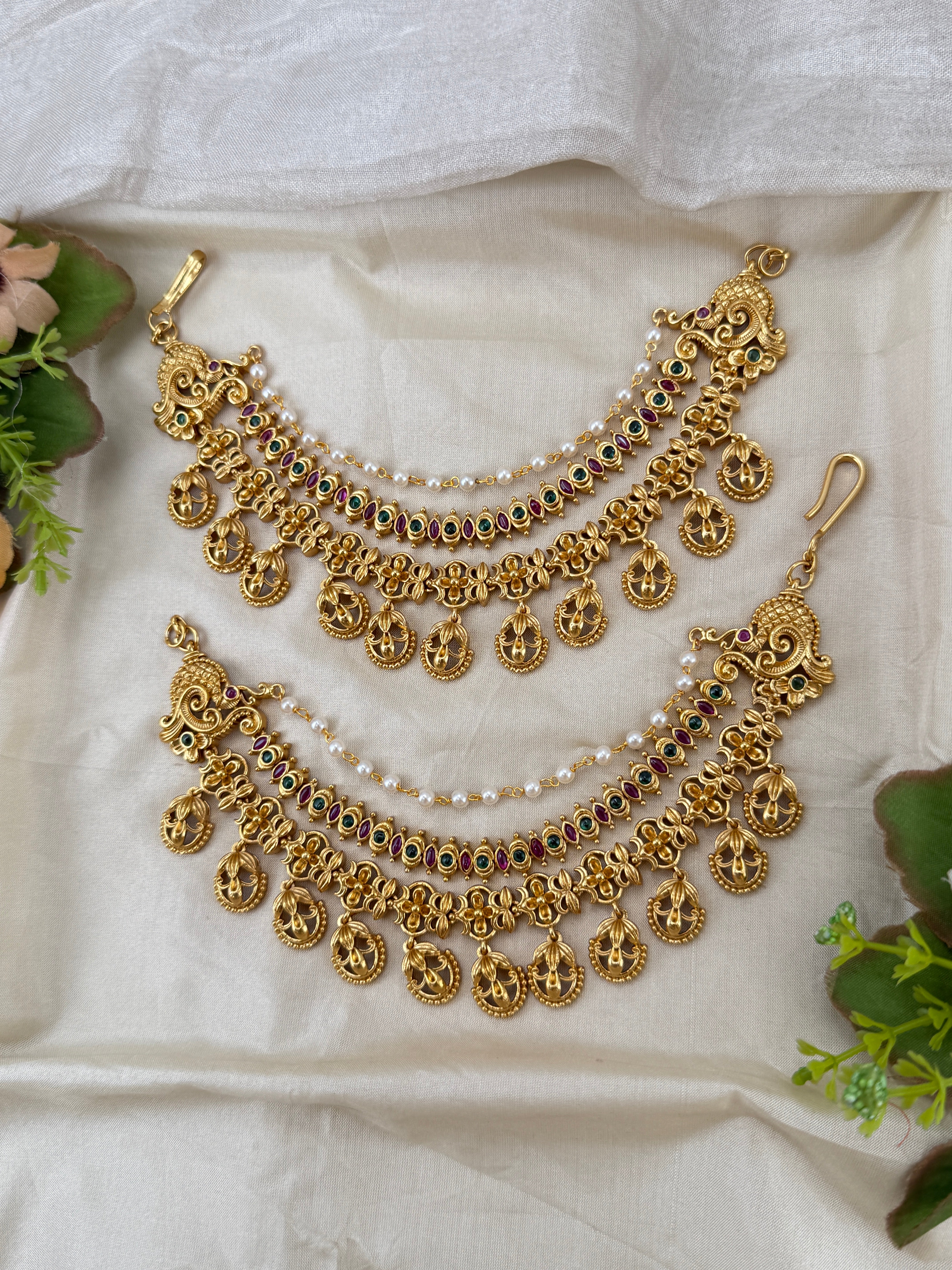 bridal ear chain, maatal ear chain, wedding ear chain, ear chain for jhumka