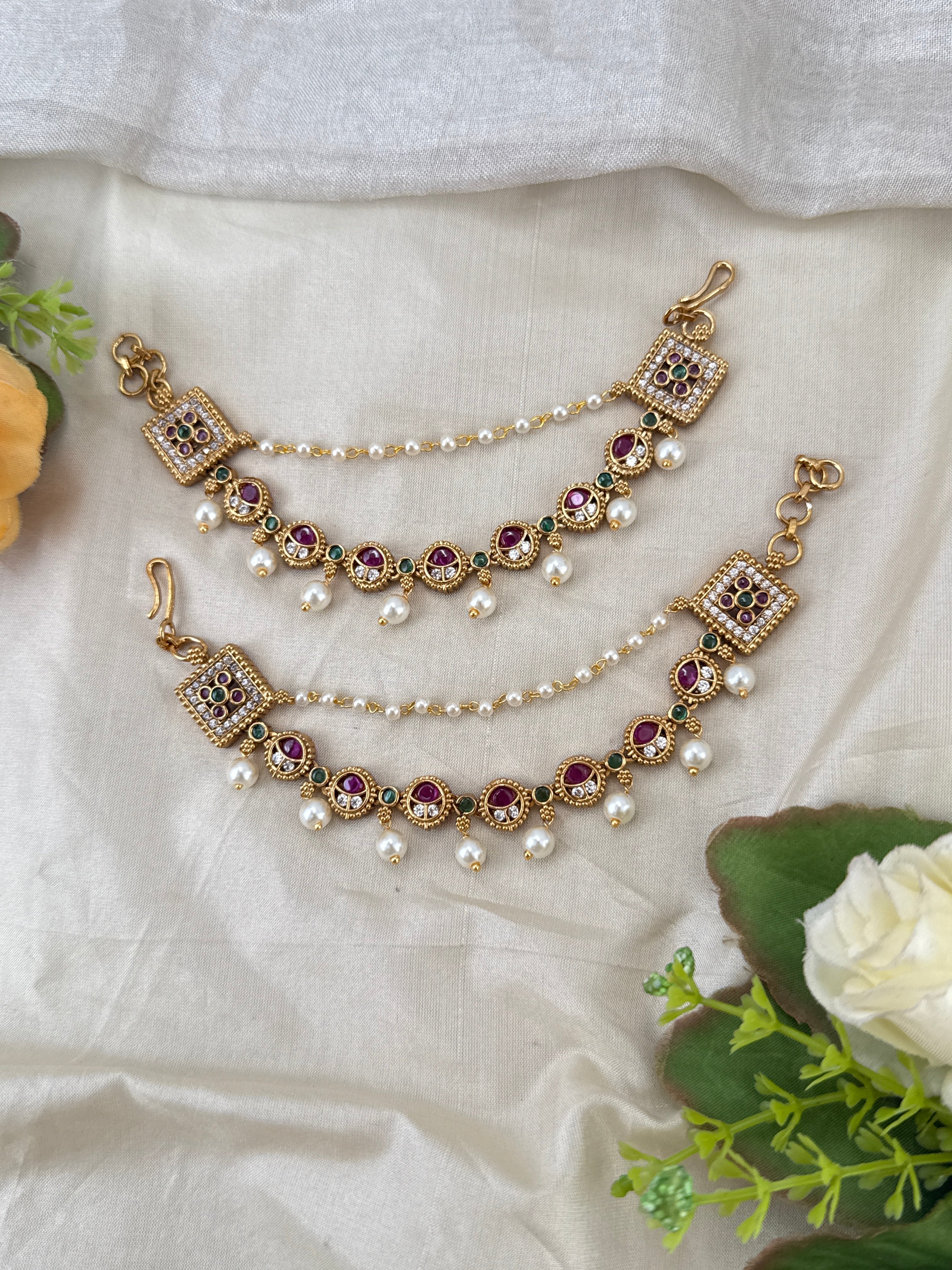 bridal ear chain, maatal ear chain, wedding ear chain, ear chain for jhumka