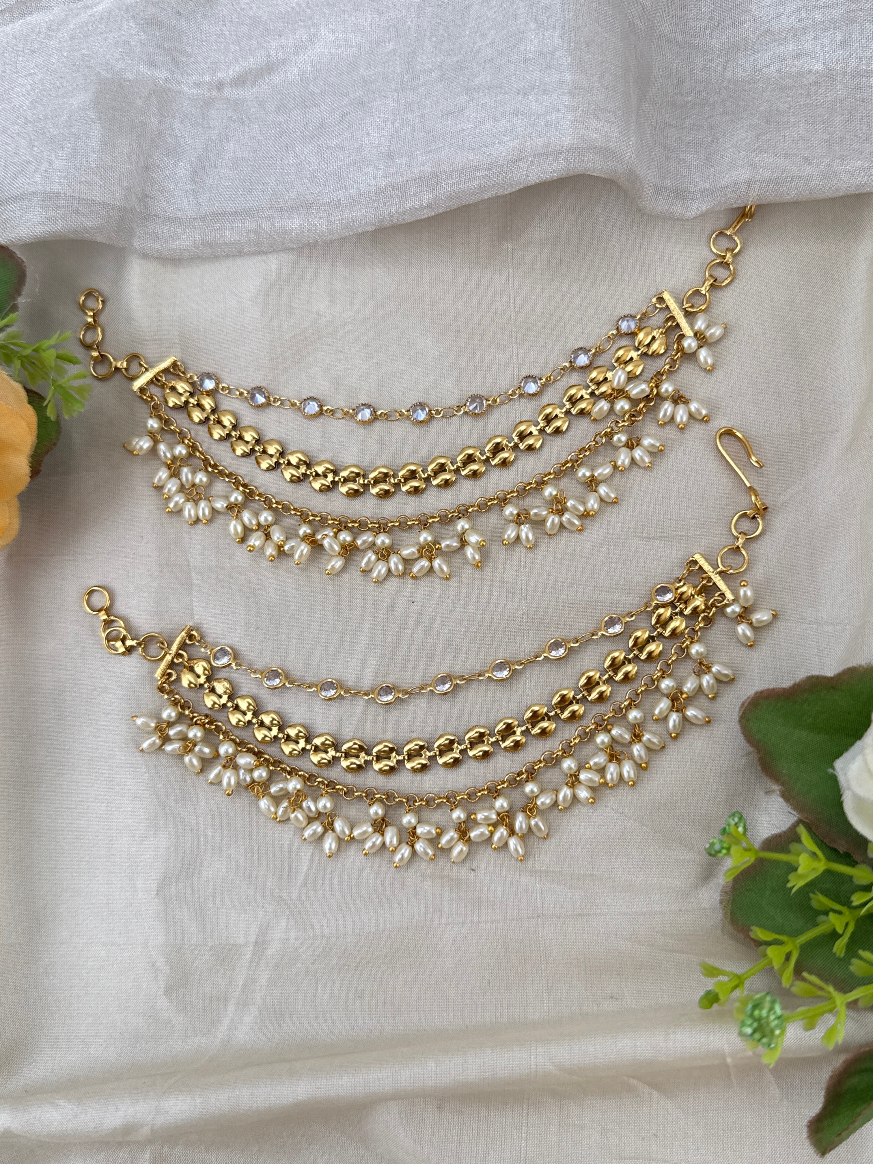 bridal ear chain, maatal ear chain, wedding ear chain, ear chain for jhumka