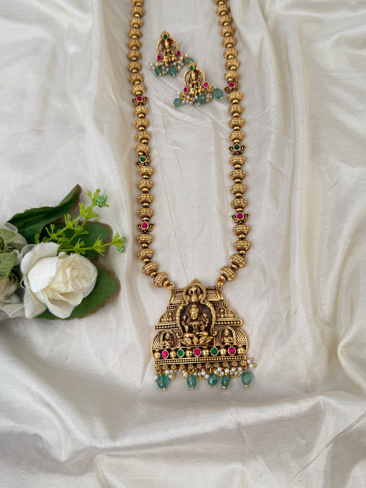 Antique Designer Necklace Lakshmi Pendant Long Necklace Set | N0615