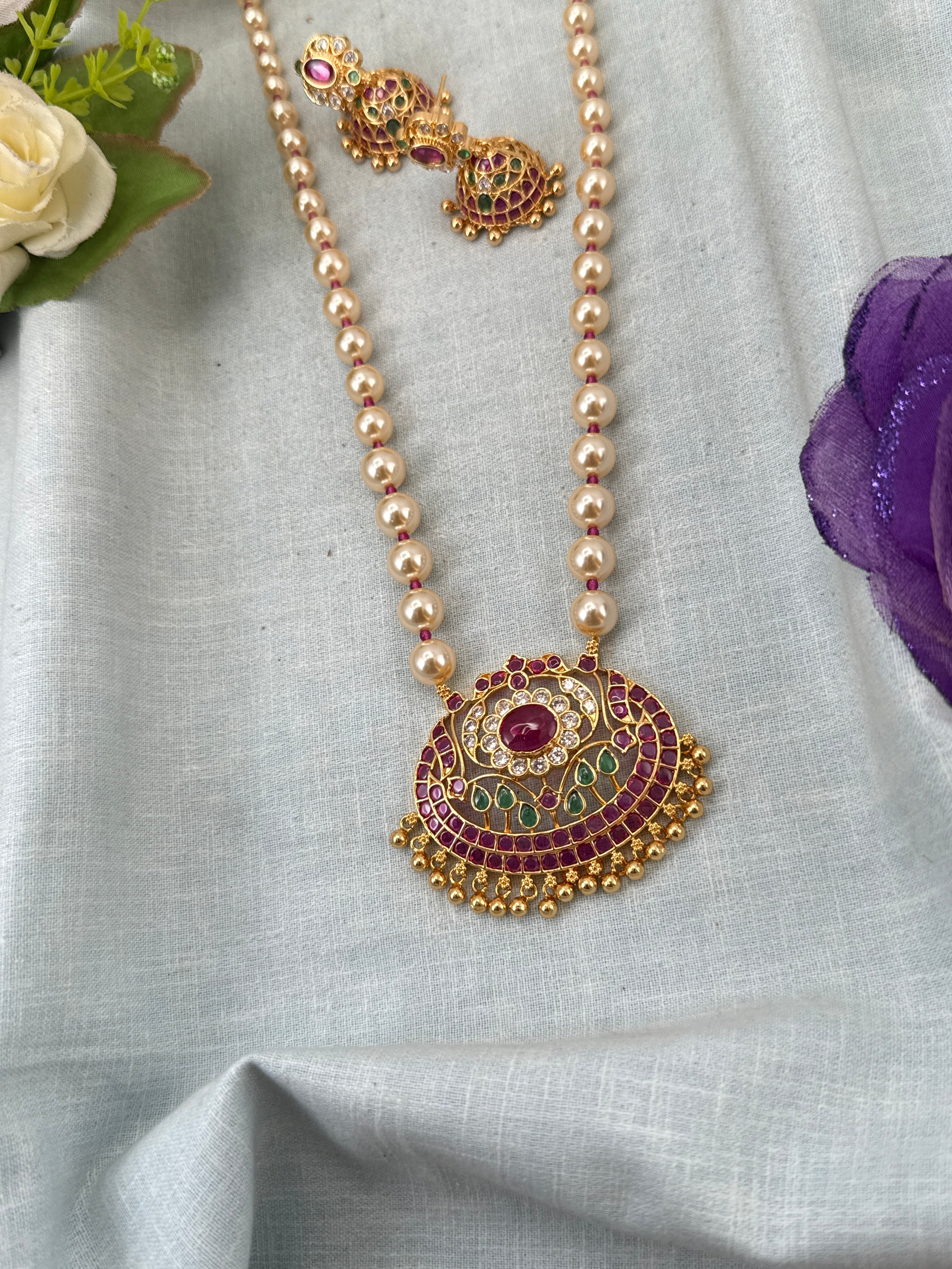 Royal Antique Gold Like Pendant Long Necklace Set 1007