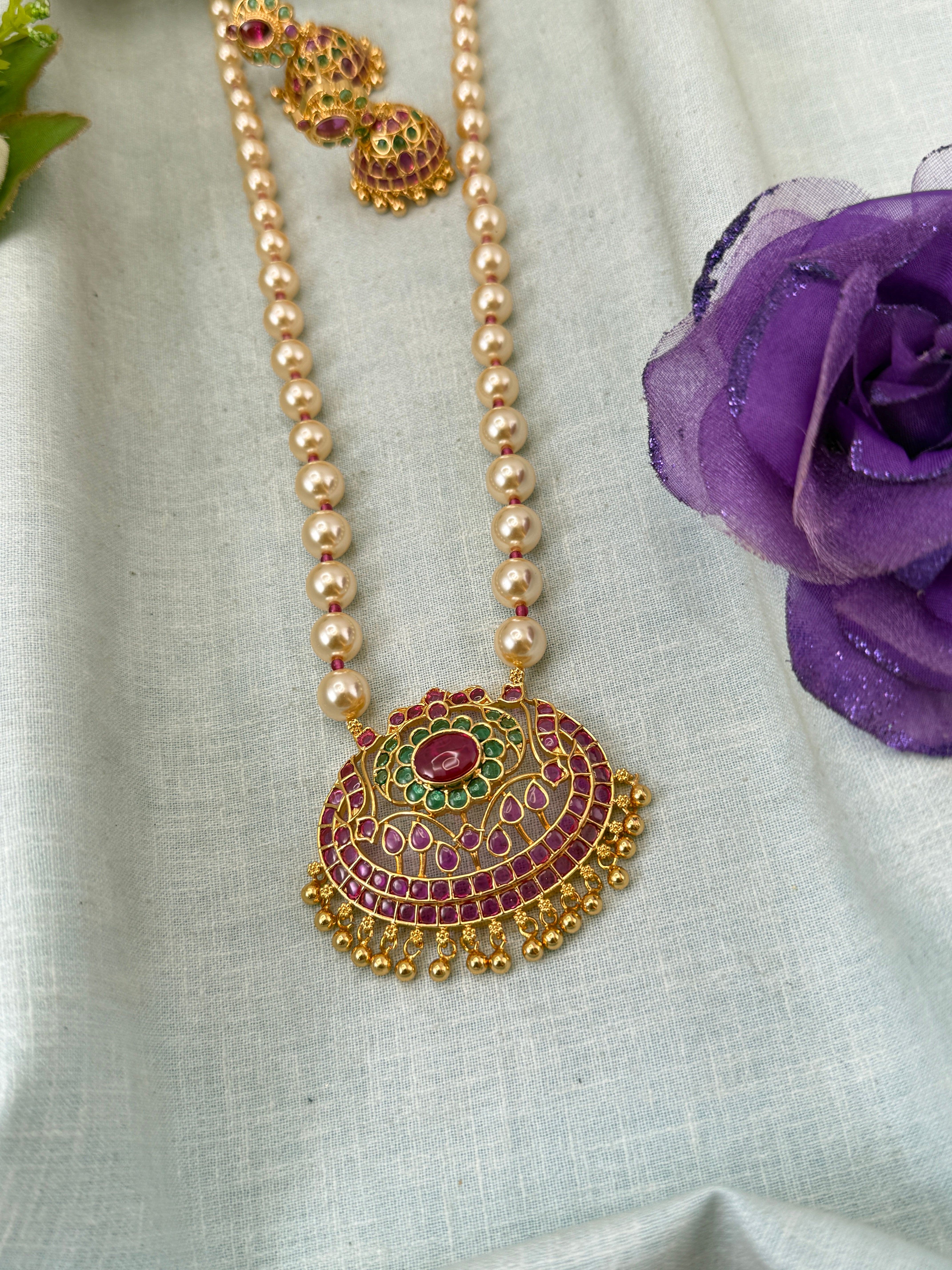 Royal Antique Gold Like Pendant Long Necklace Set 1016