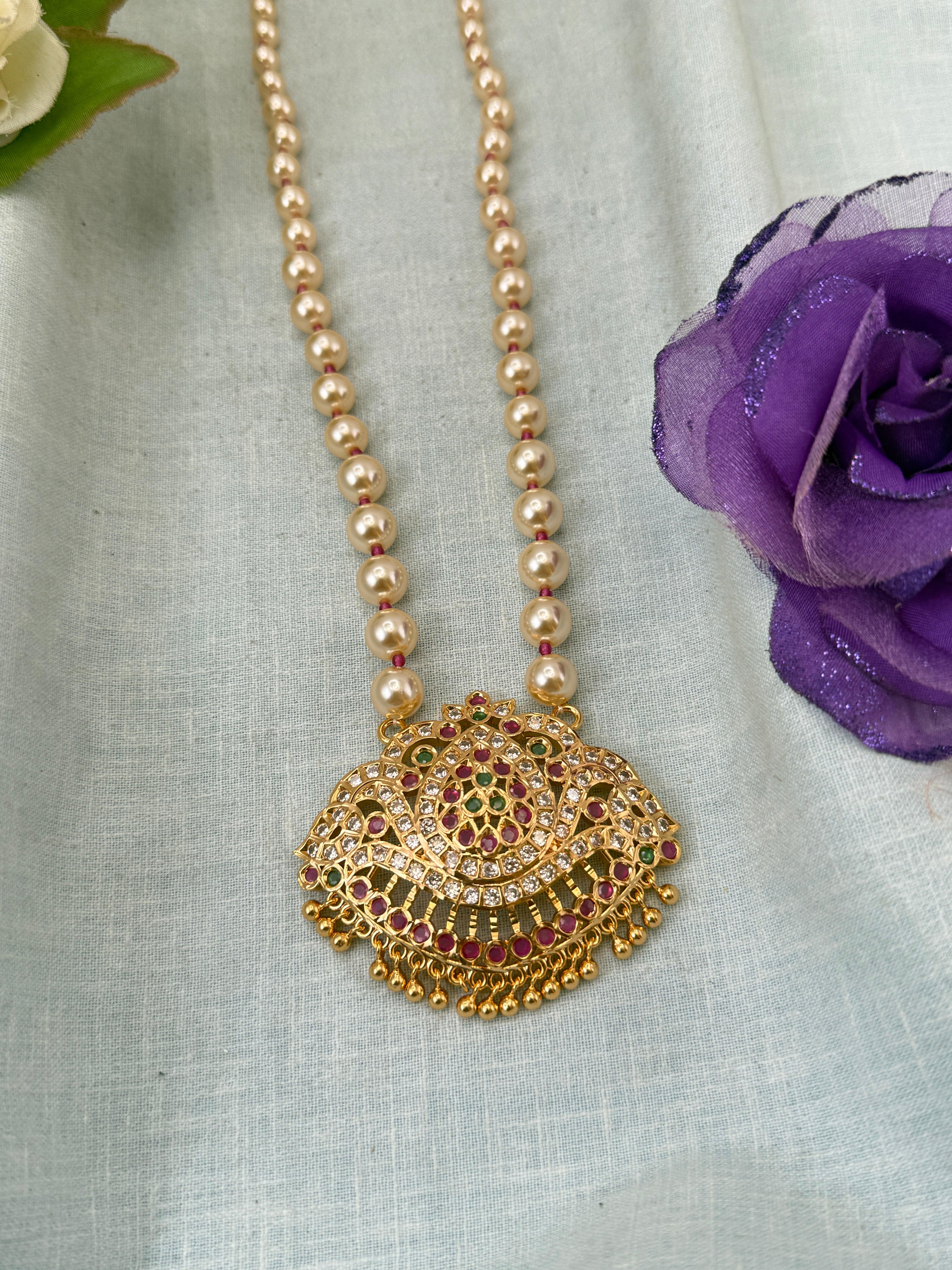 Royal Antique Gold Like Pendant Long Necklace Set 1017