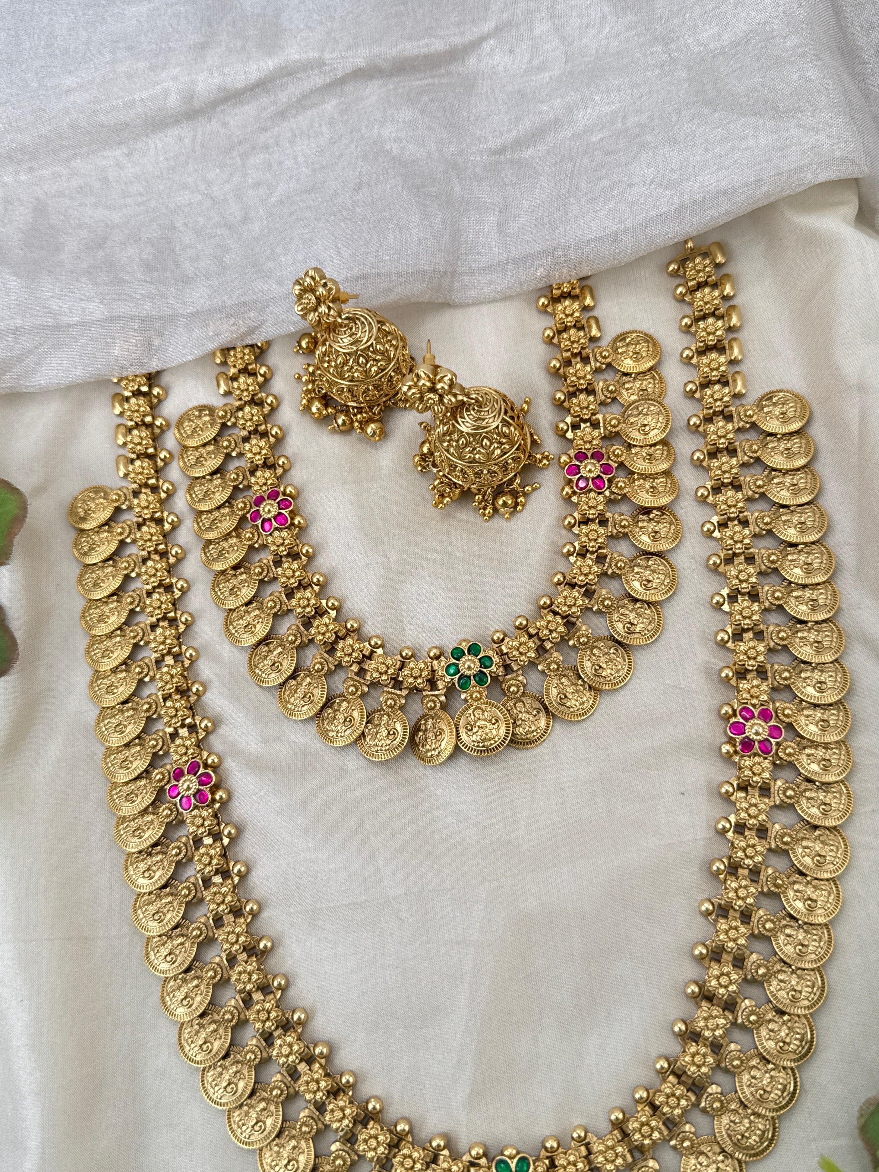 Luxurious Antique Kaasu Jadau Bridal Necklace Set 1024