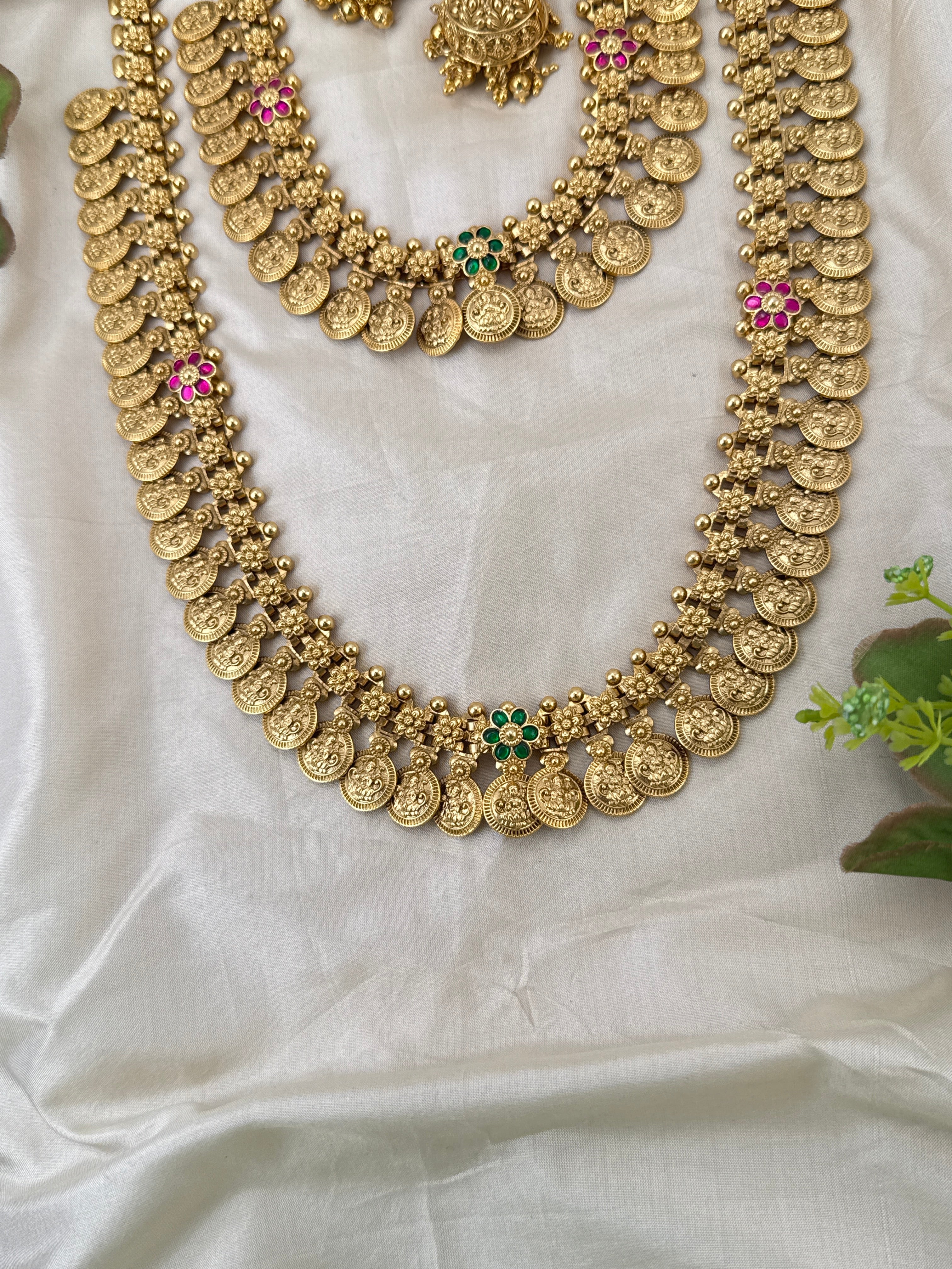 Luxurious Antique Kaasu Jadau Bridal Necklace Set 1024