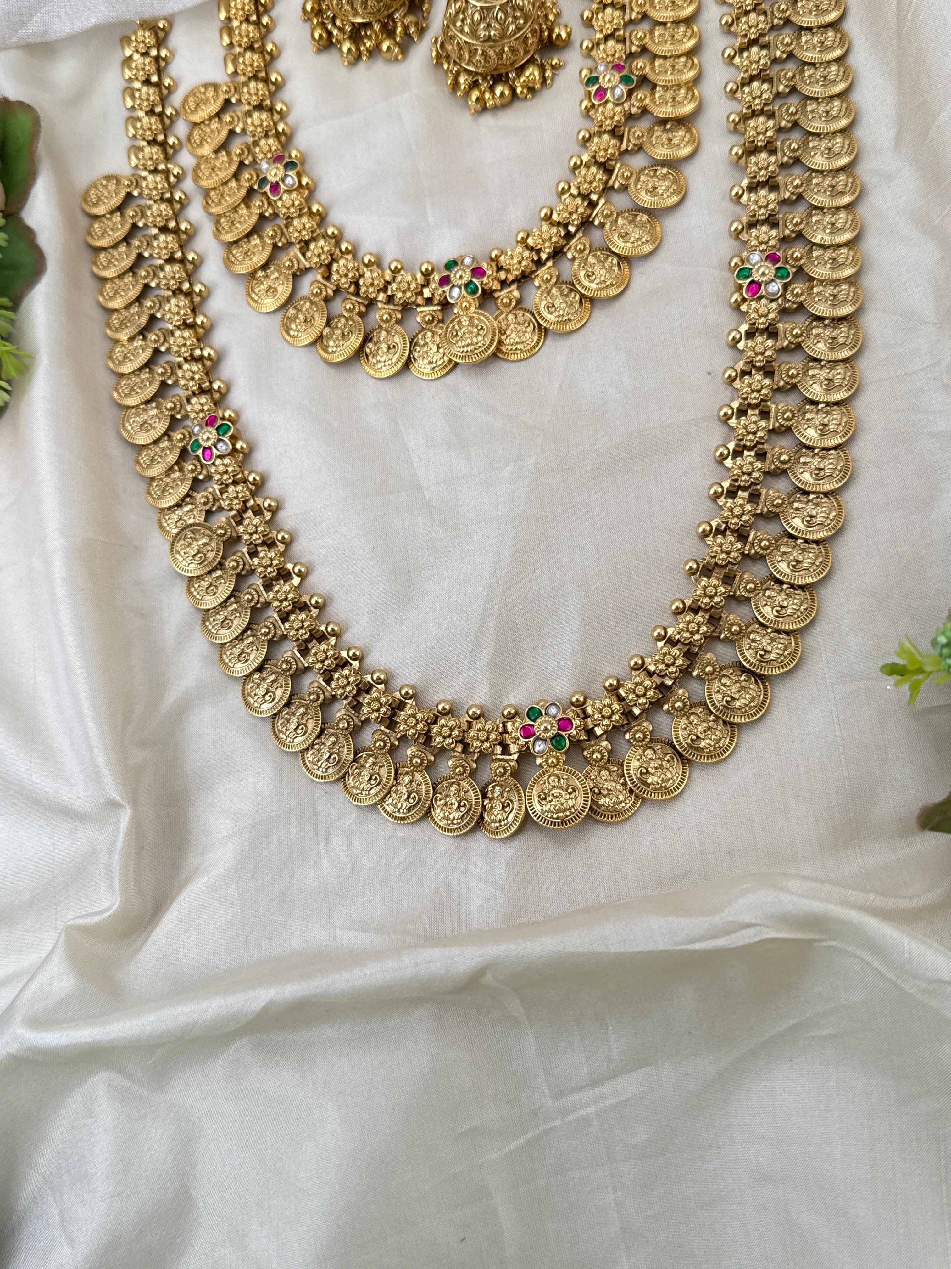 Luxurious Antique Kaasu Jadau Bridal Necklace Set 1025
