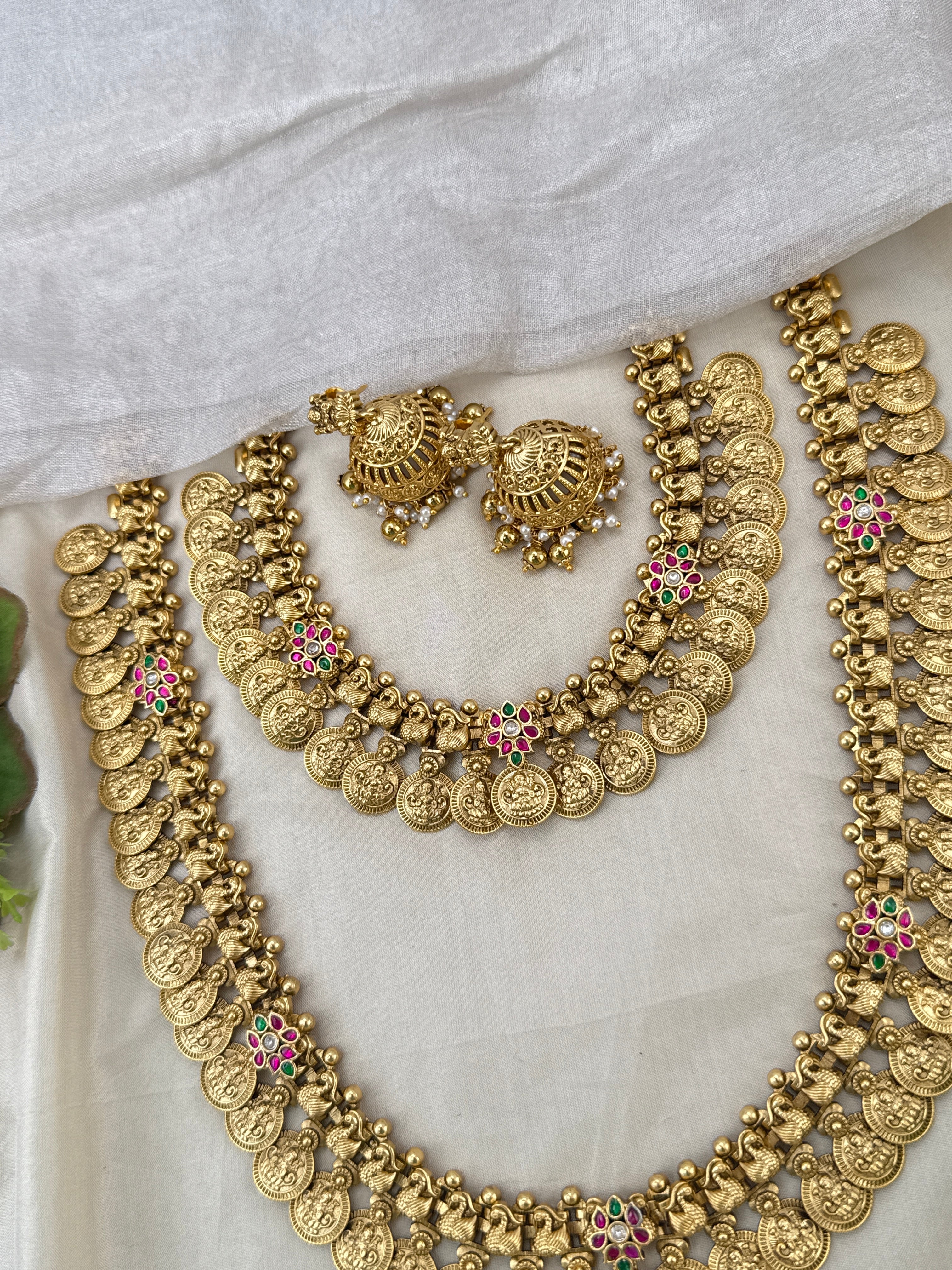 Luxurious Antique Kaasu Jadau Bridal Necklace Set 1027