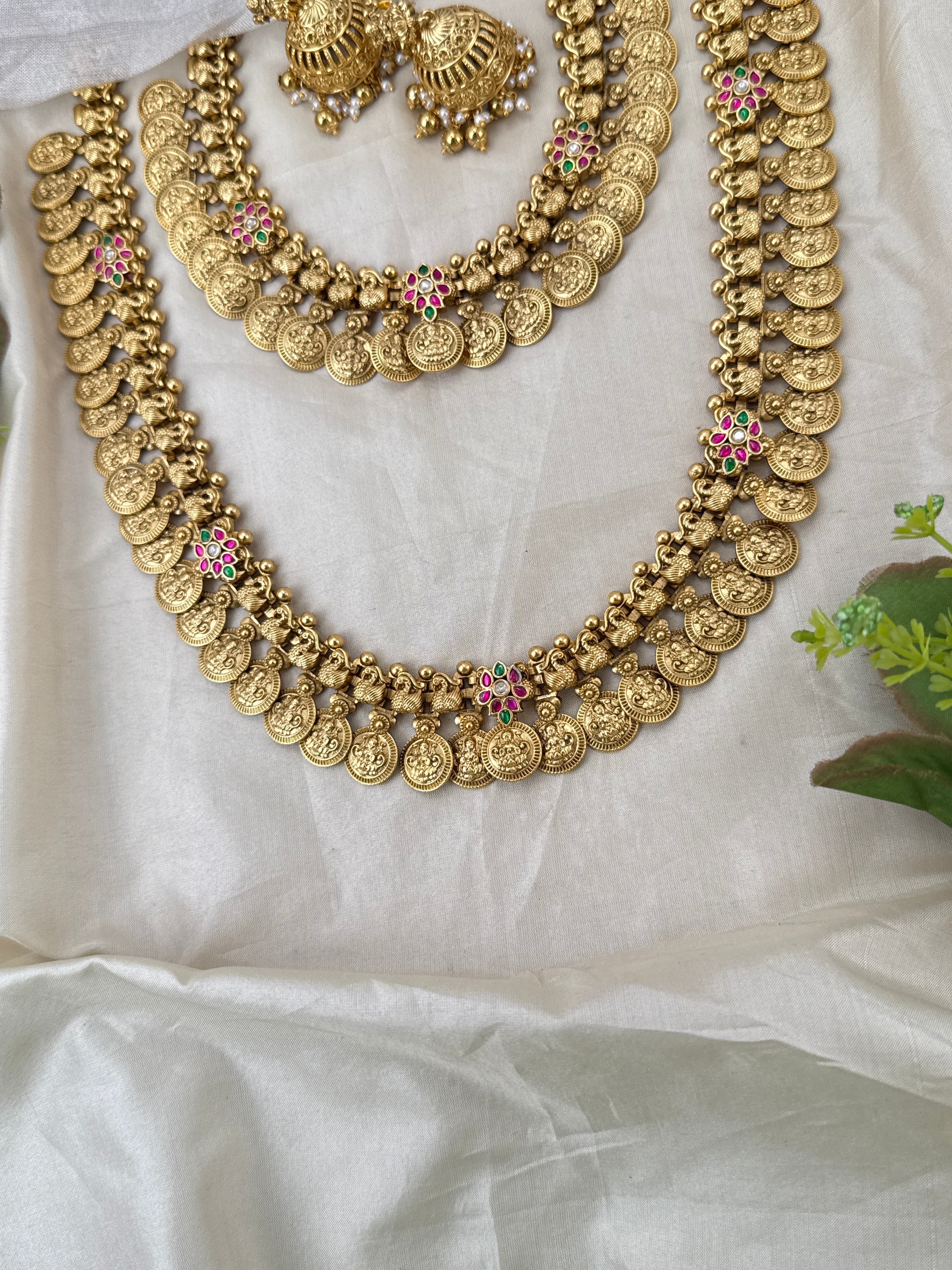 Luxurious Antique Kaasu Jadau Bridal Necklace Set 1027