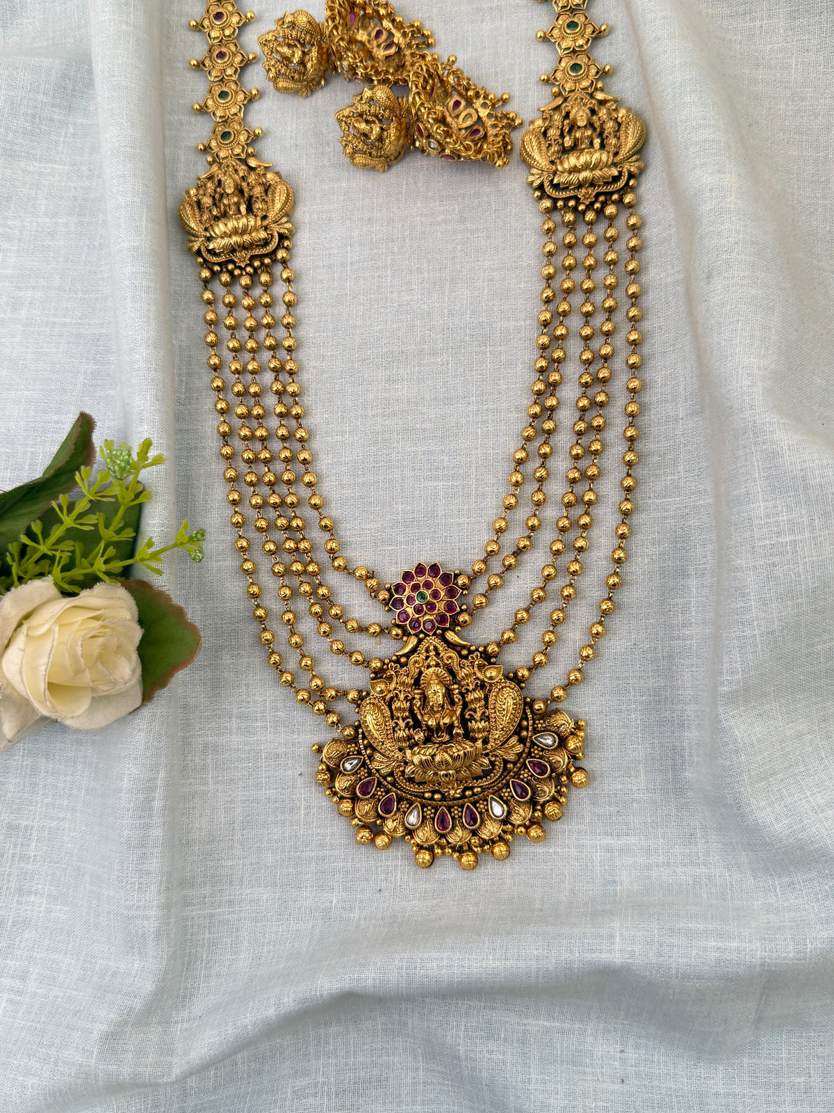 Antique Layered Necklace Lakshmi Pendant Premium Long Set| N0635