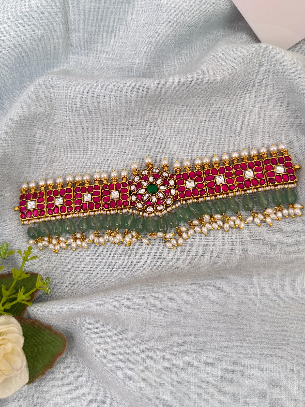 Jadau Kundan Choker Necklace Set Premium| N0563