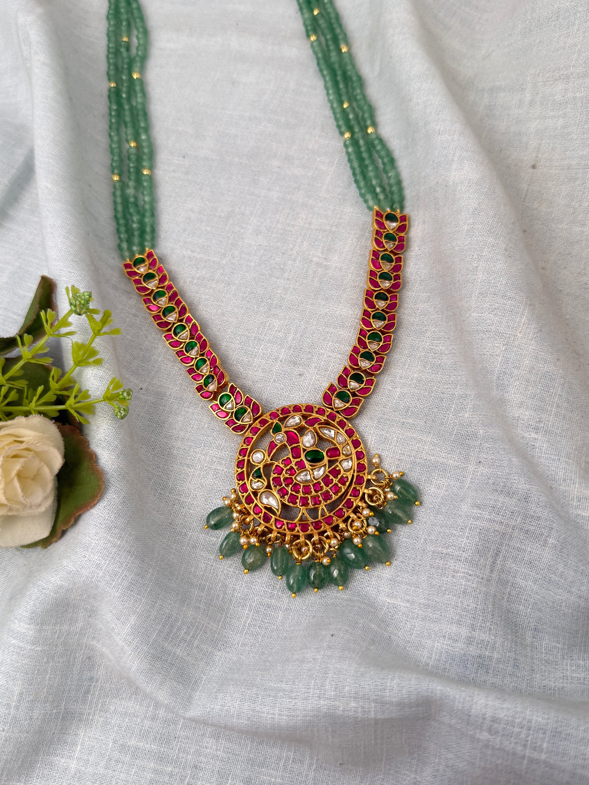 Pearl Necklace Peacock Jadau Kundan Premium | N0653