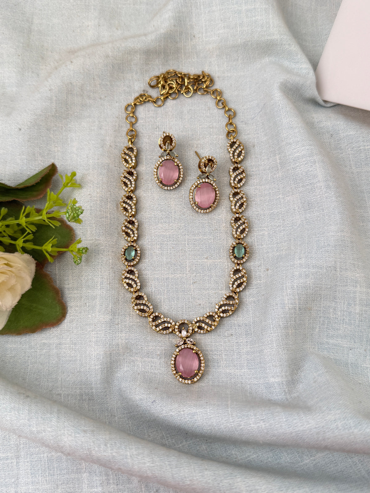 Victorian Stone Necklace Short Designer Set| N0708