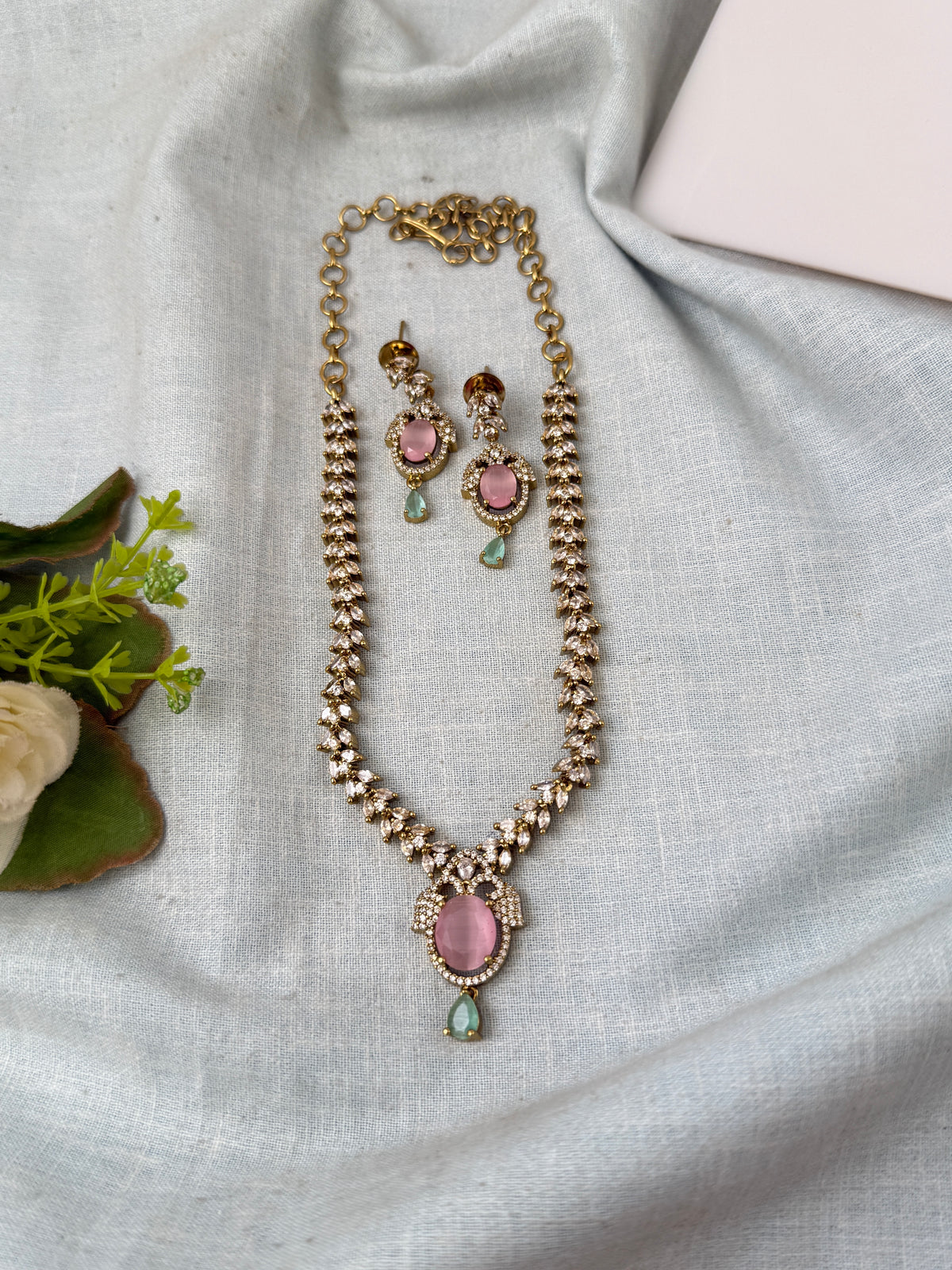 Victorian Stone Necklace Short Designer Set| N0718