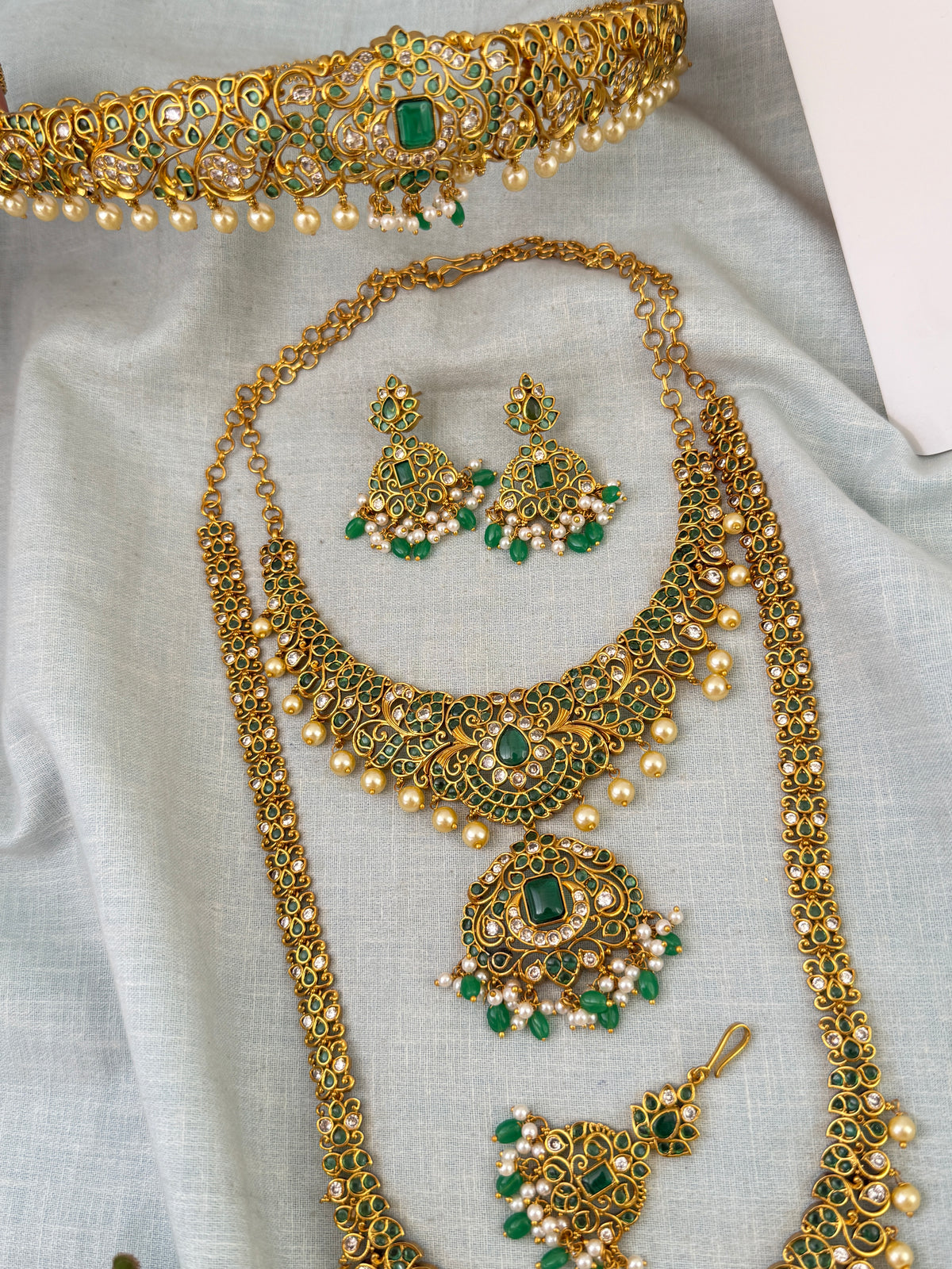 Antique Semi Bridal Necklace Peacock Pendant Full Set| N0751