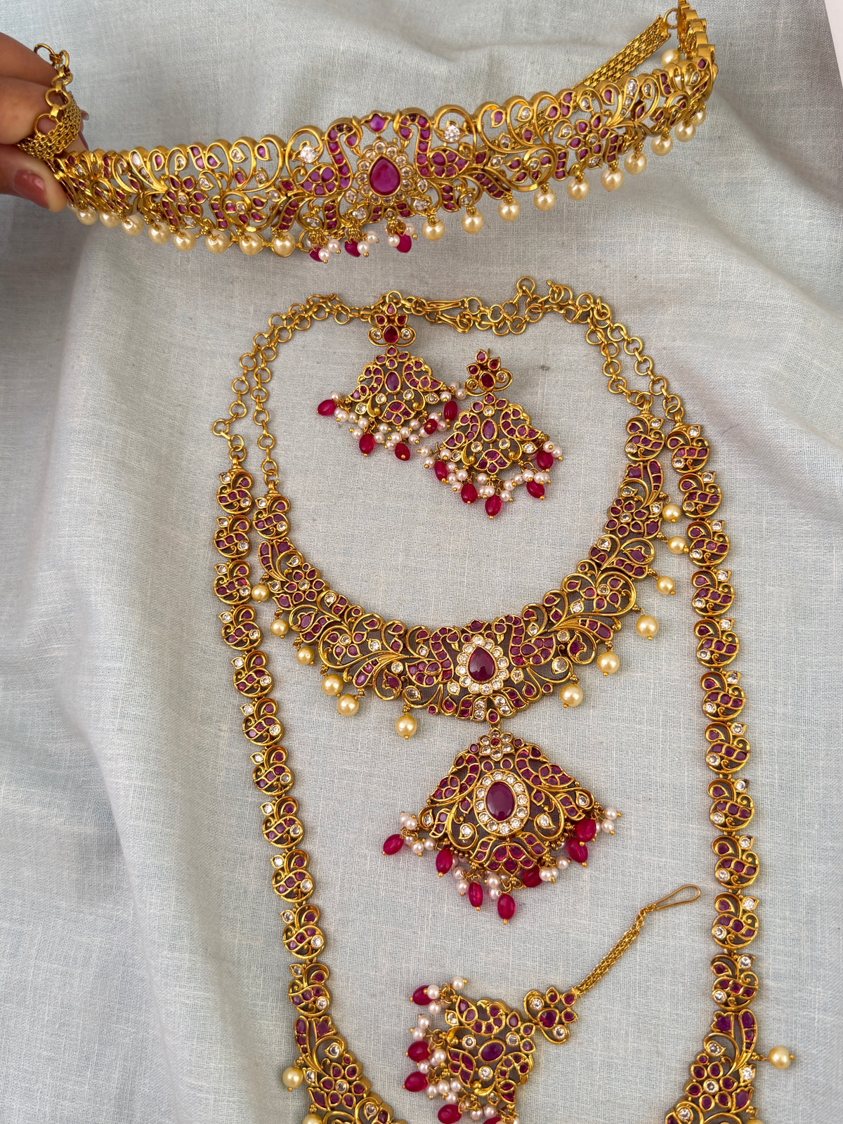 Antique Semi Bridal Necklace Peacock Pendant Full Set| N0750