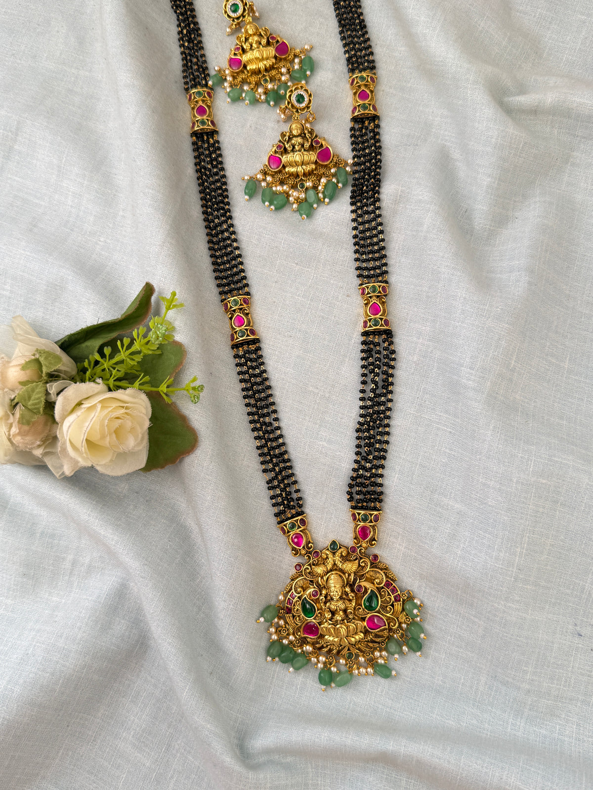 Antique Black Beads Pendant Chain Necklace| N0748