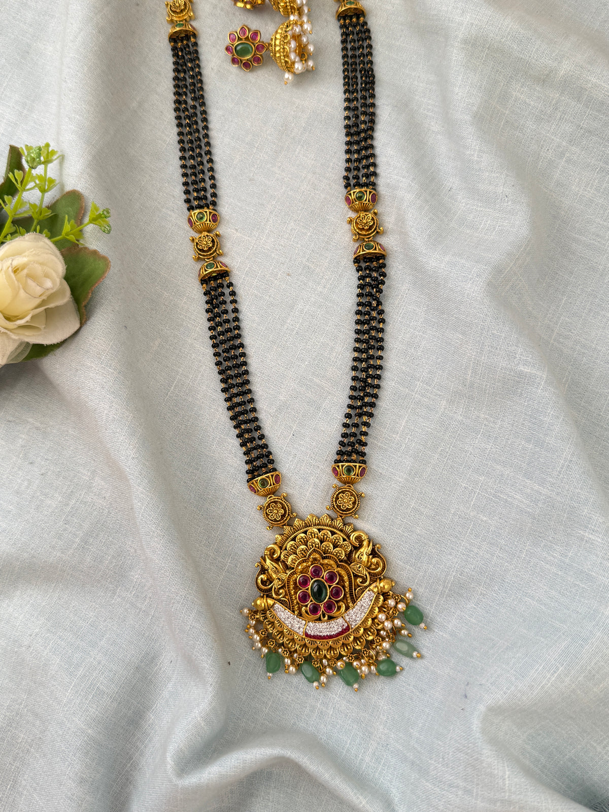 Antique Black Beads Pendant Chain Necklace| N0747