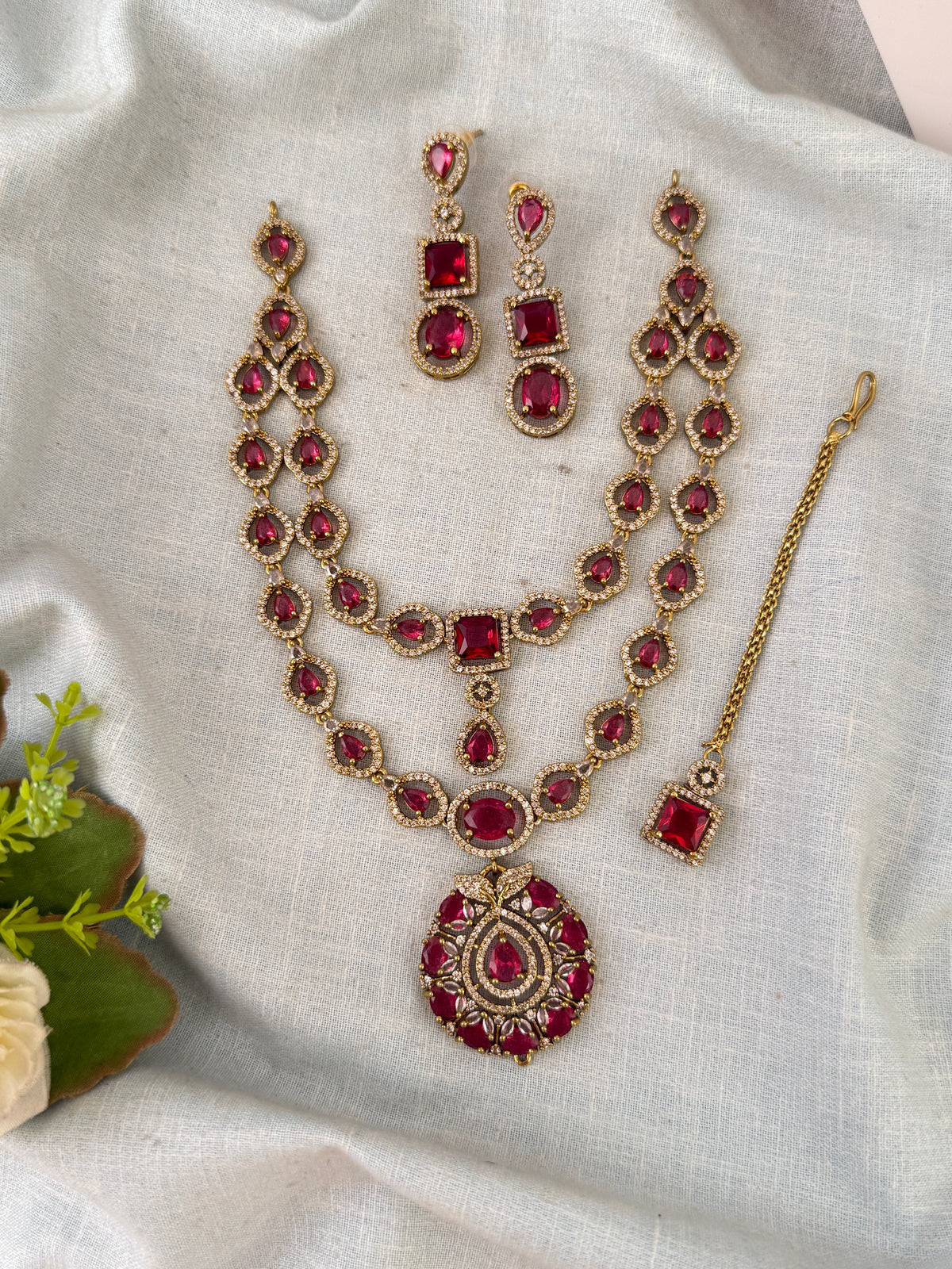 Victorian Stone Layered Necklace Short Set| N0742