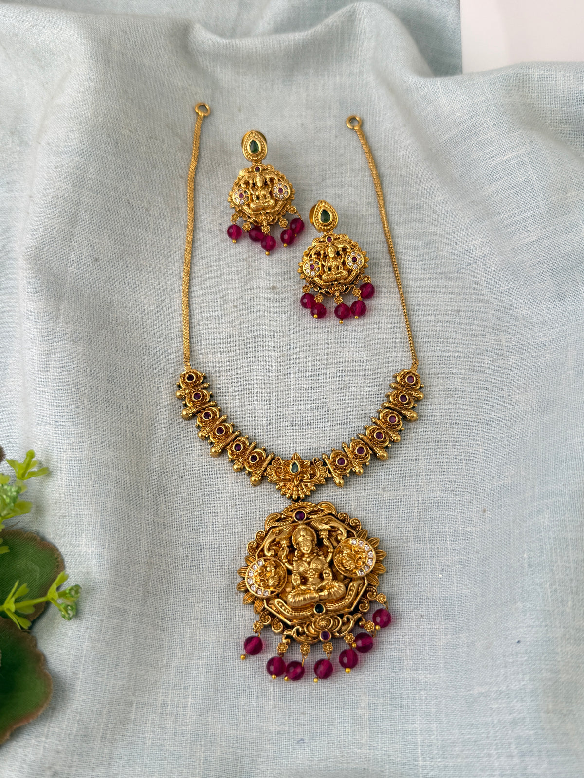 Antique Designer Necklace Lakshmi Pendant Short Set Premium| N0684